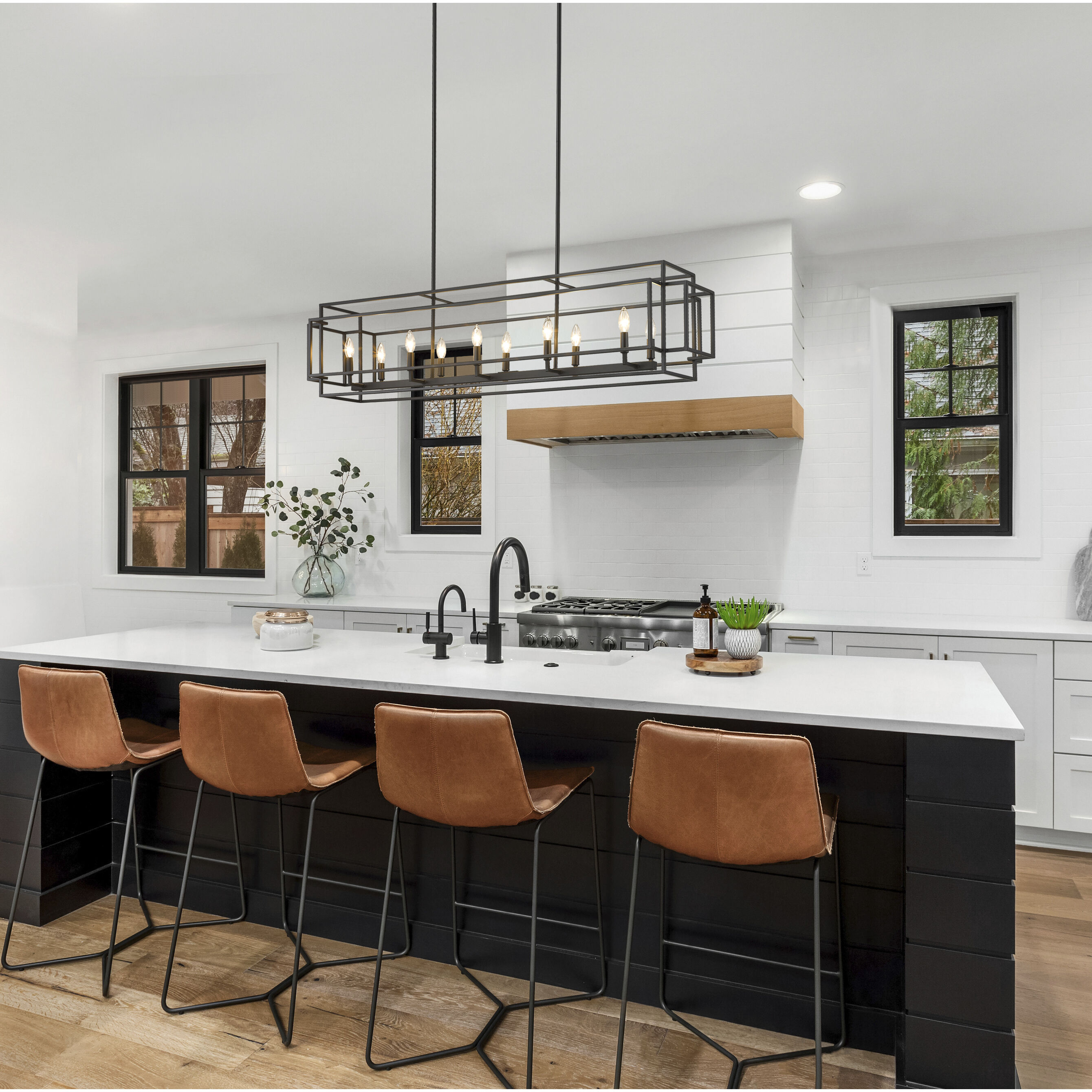 Titania 10 Light 54 inch Matte Black Linear Chandelier Ceiling Light