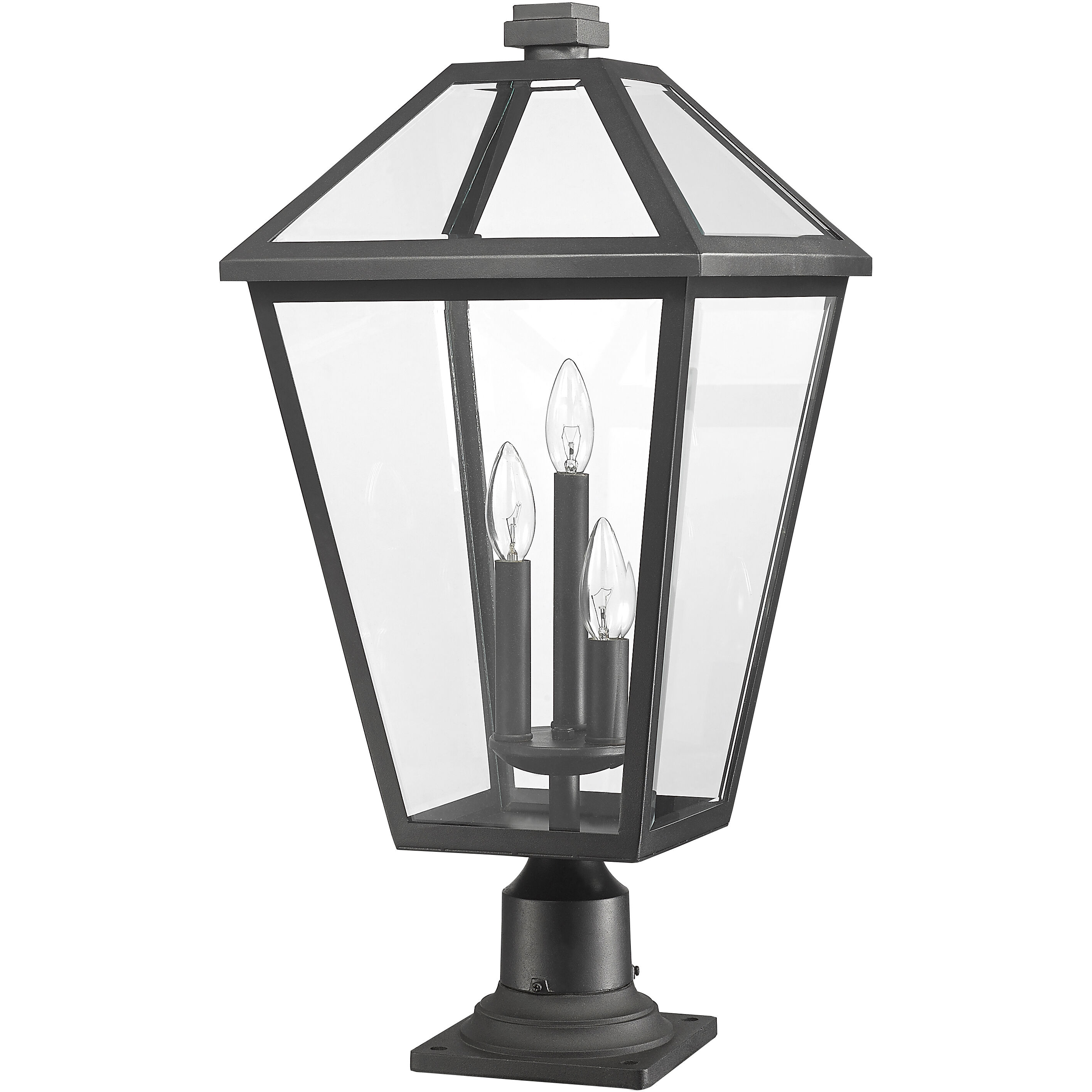 Talbot 3 Light 25.75 inch Black Outdoor Pier Mounted Fixture in Clear Beveled Glass