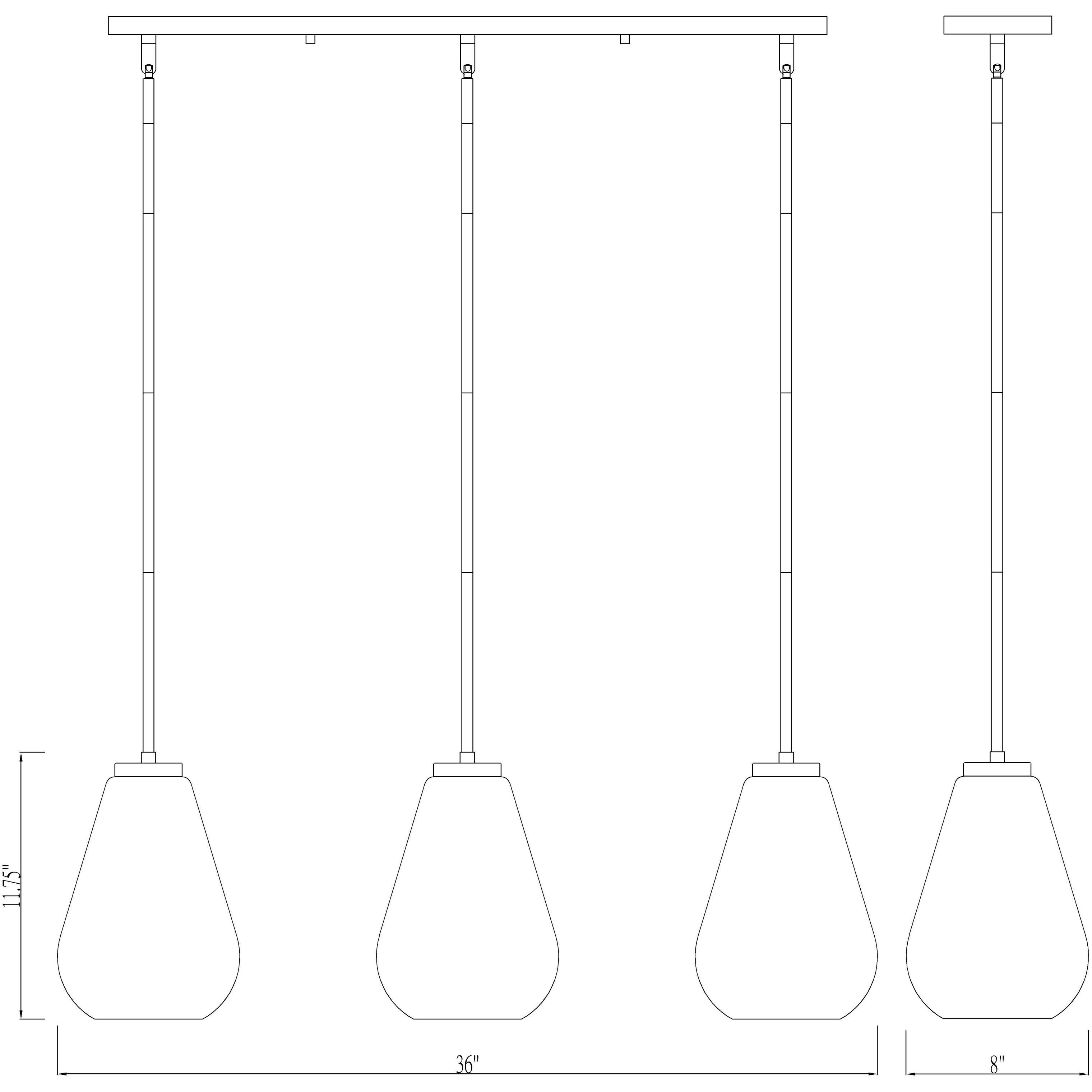 Ayra 3 Light 36 inch Olde Brass Linear Chandelier Ceiling Light