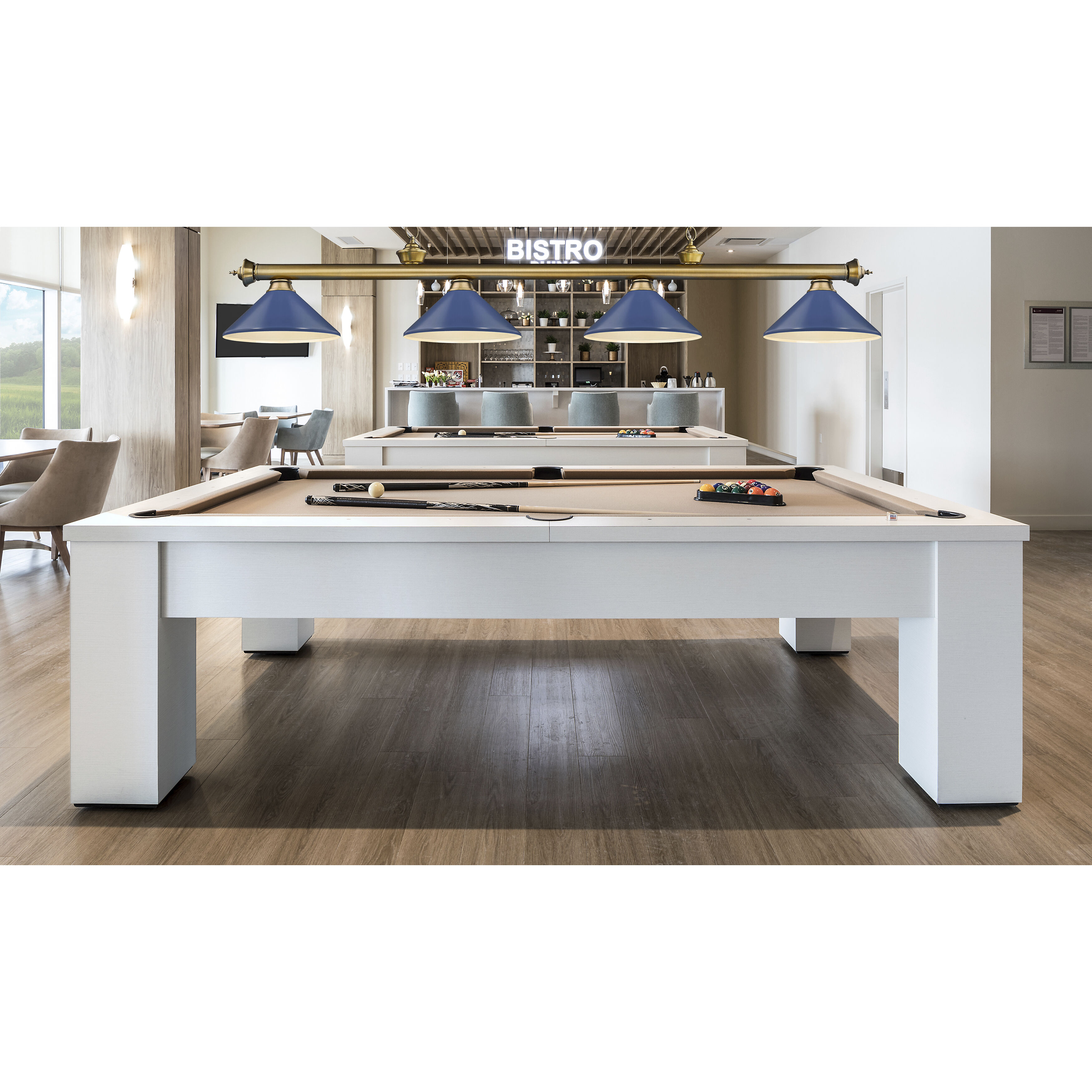 Cordon 4 Light 81.75 inch Rubbed Brass Billiard Ceiling Light in Navy Blue Steel