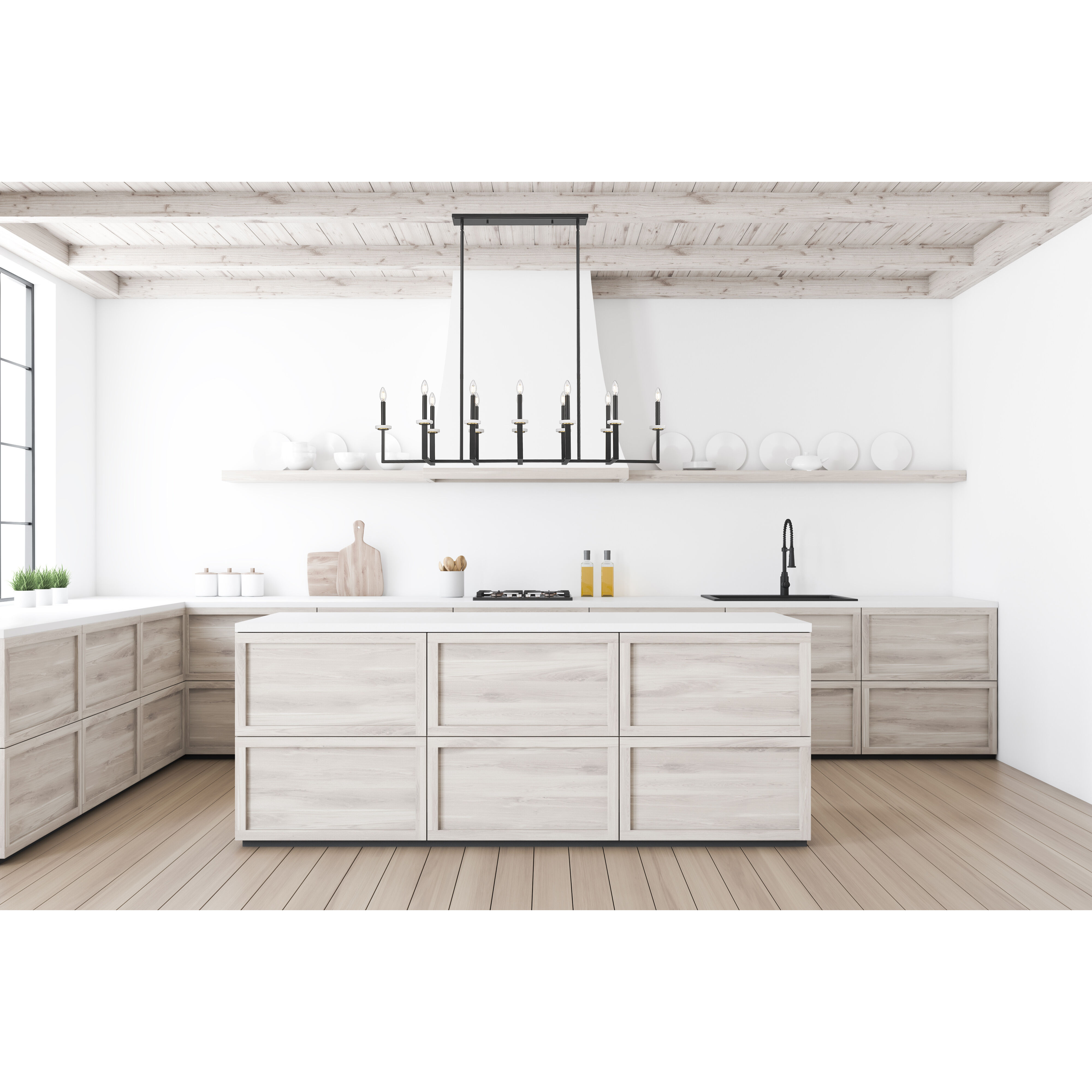 Gaultier 12 Light 56.75 inch Matte Black and Mondern Gold Linear Chandelier Ceiling Light in Matte Black and Modern Gold