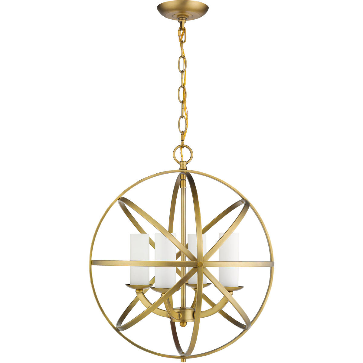 Aranya 4 Light 18.25 inch Heirloom Brass Chandelier Ceiling Light in 10, White Glass