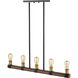 Kirkland 5 Light 36 inch Rustic Mahogany Linear Chandelier Ceiling Light