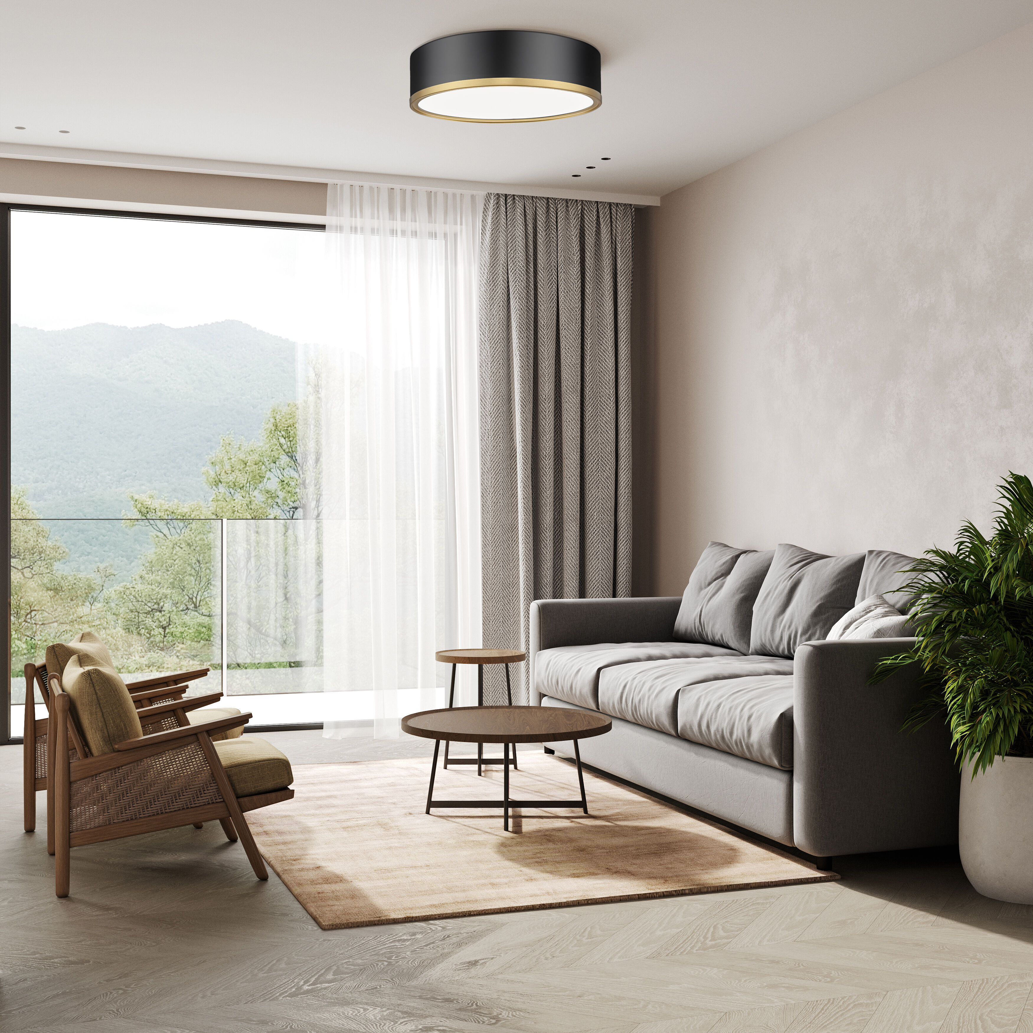 Bradley LED 16 inch Matte Black and Modern Gold Flush Mount Ceiling Light