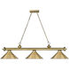 Cordon 3 Light 57.25 inch Rubbed Brass Billiard Ceiling Light in Rubbed Brass Metal