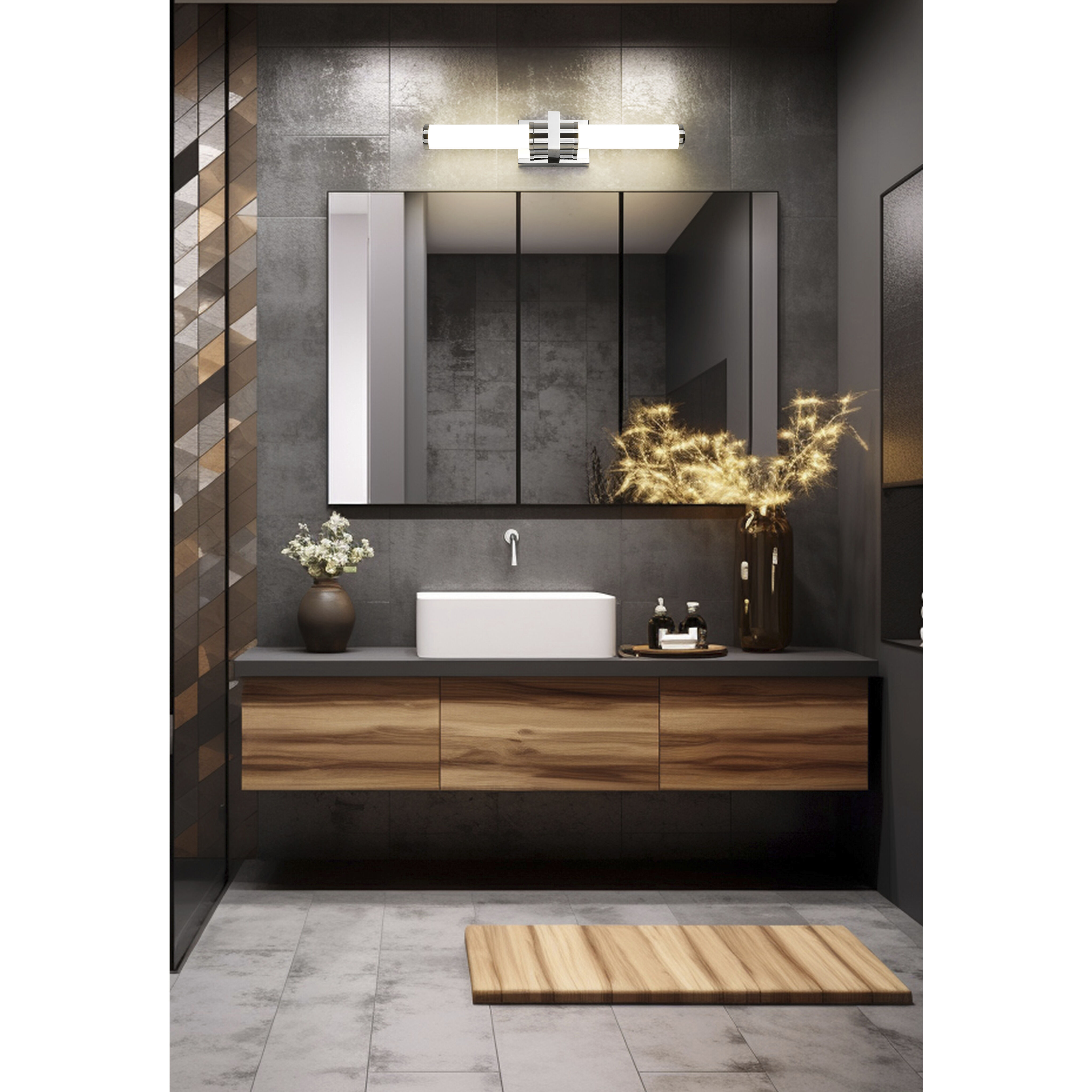 Idris LED 25.5 inch Chrome Bathroom Vanity Wall Light