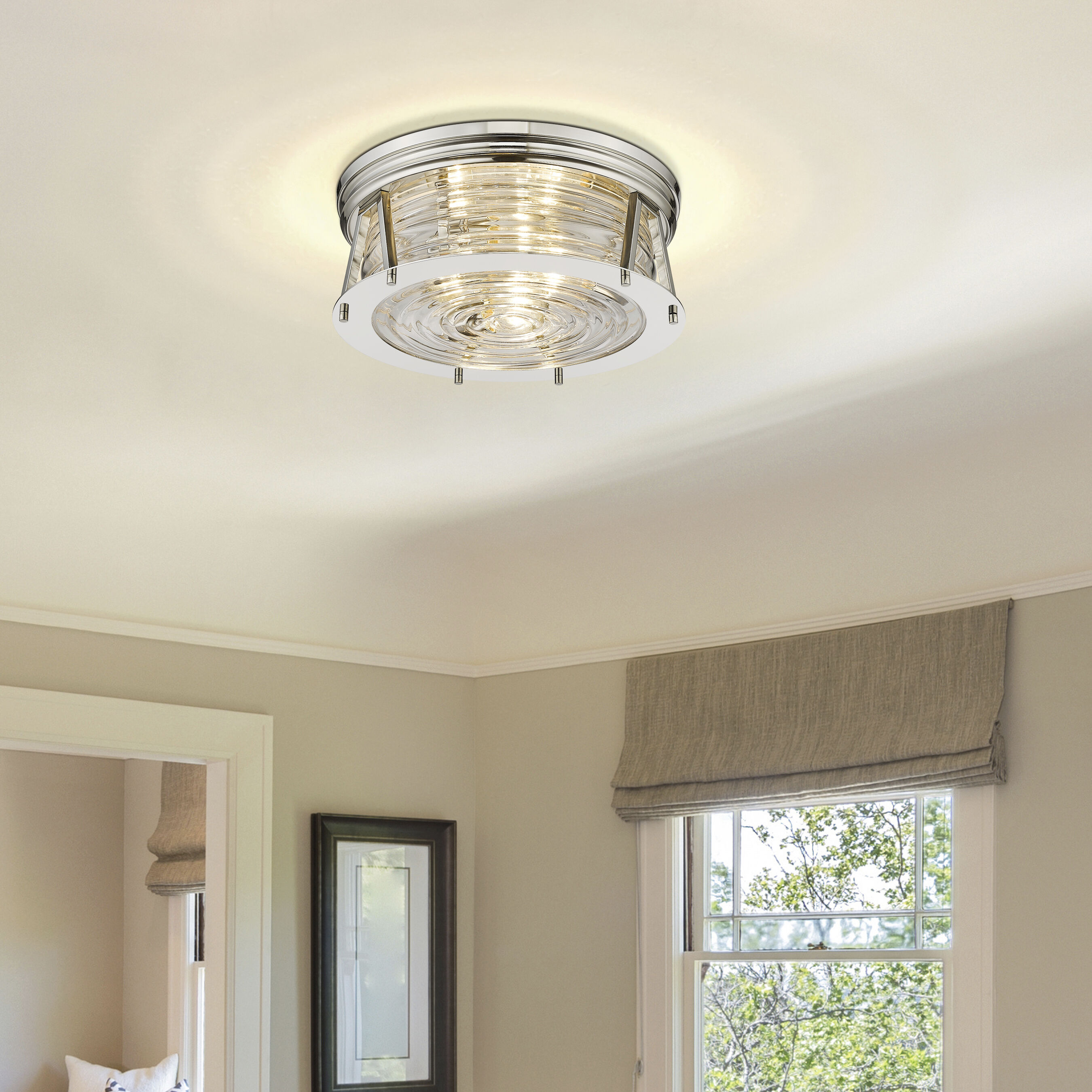 Cape Harbor 3 Light 16 inch Polished Nickel Flush Mount Ceiling Light