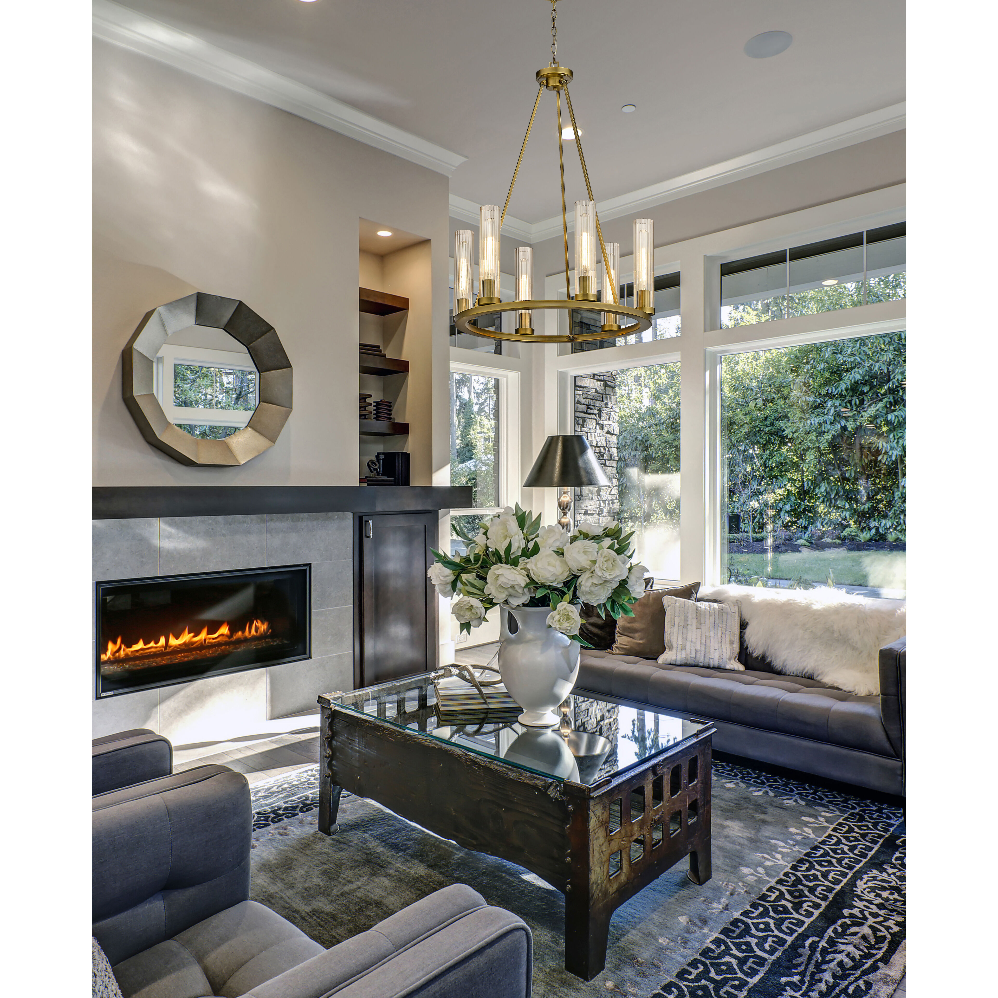 Beau 6 Light 26 inch Rubbed Brass Chandelier Ceiling Light