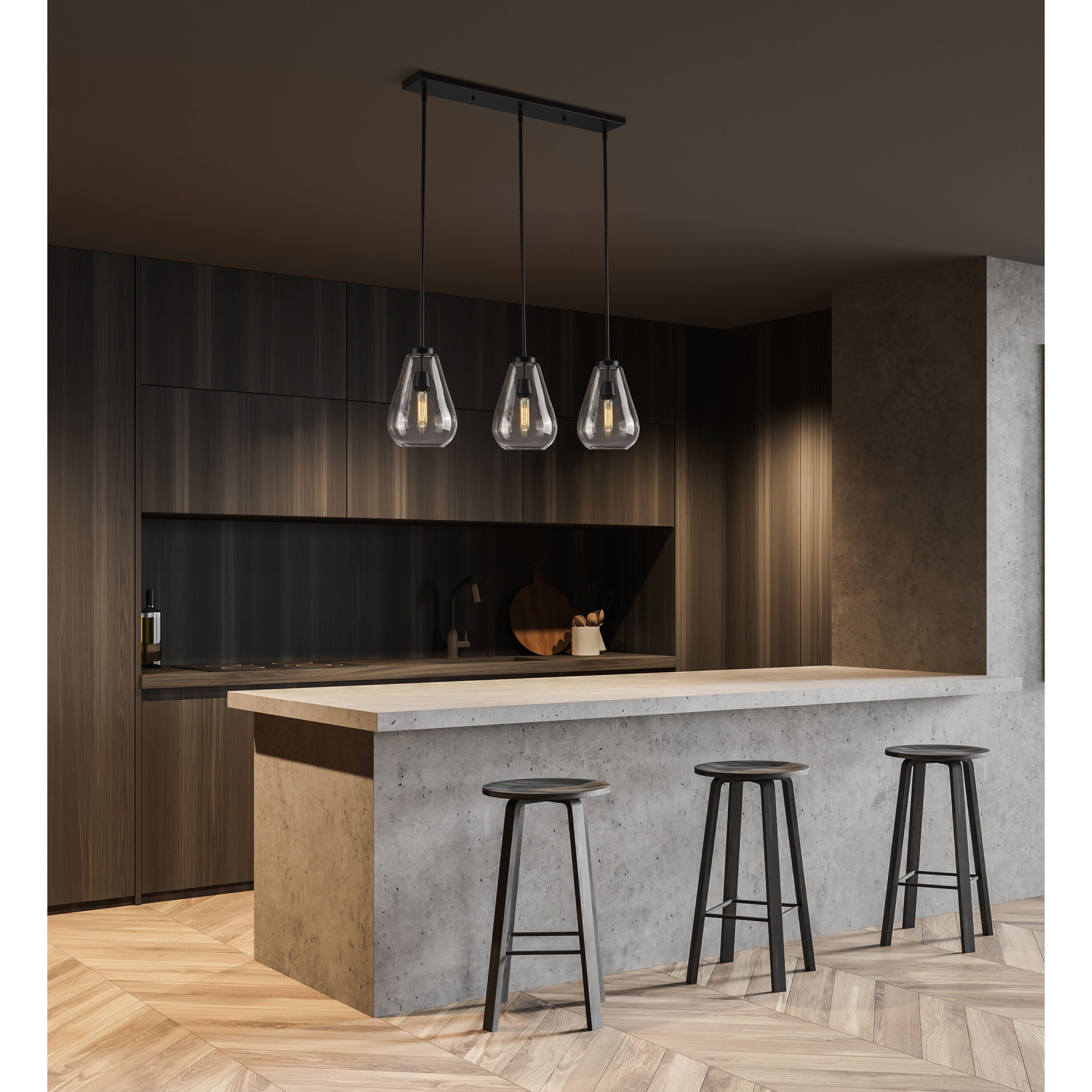 Ayra 3 Light 36 inch Matte Black Linear Chandelier Ceiling Light