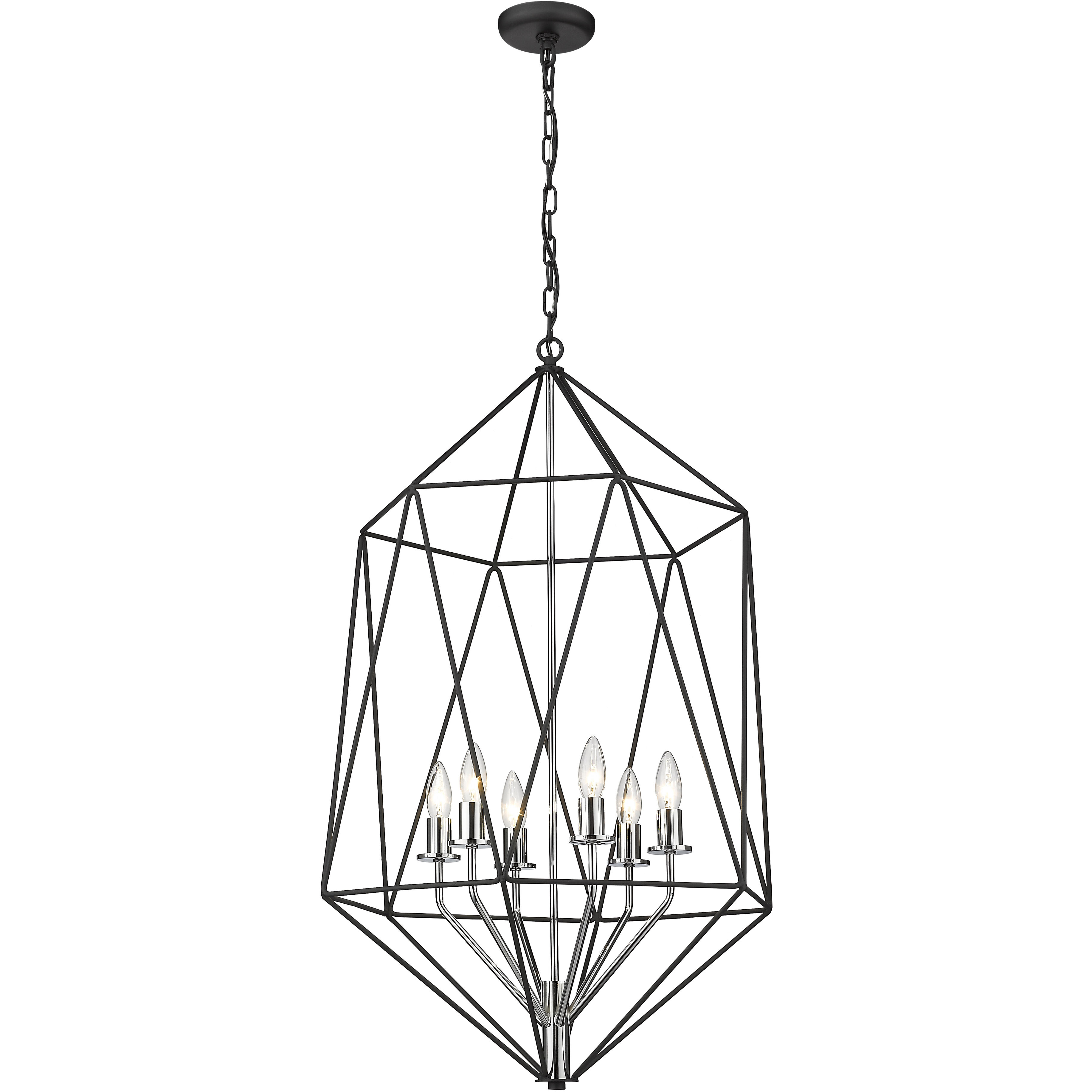 Geo 6 Light 21.5 inch Matte Black and Chrome Chandelier Ceiling Light