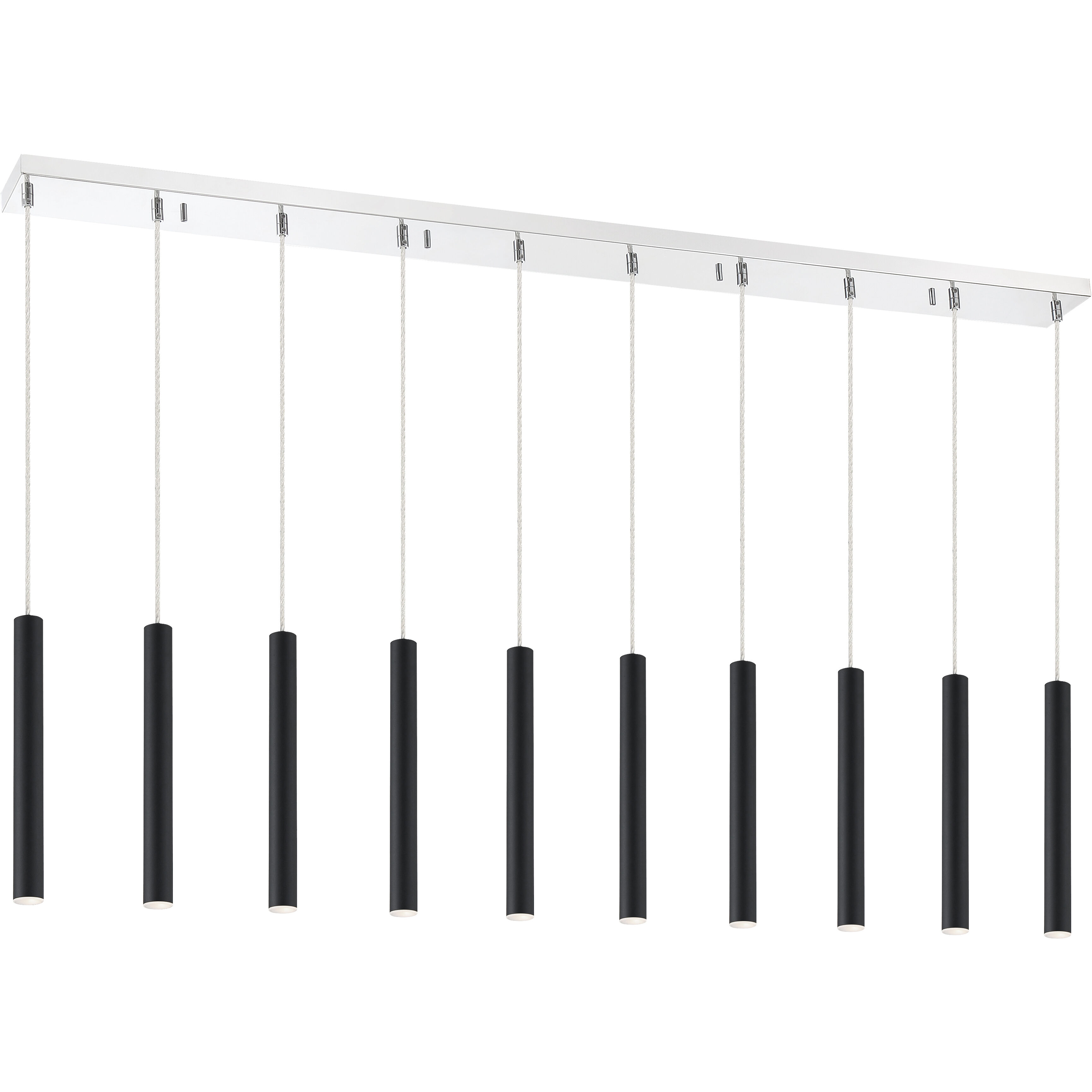 Forest LED 56.5 inch Chrome Linear Chandelier Ceiling Light in 10, 27, Matte Black Steel