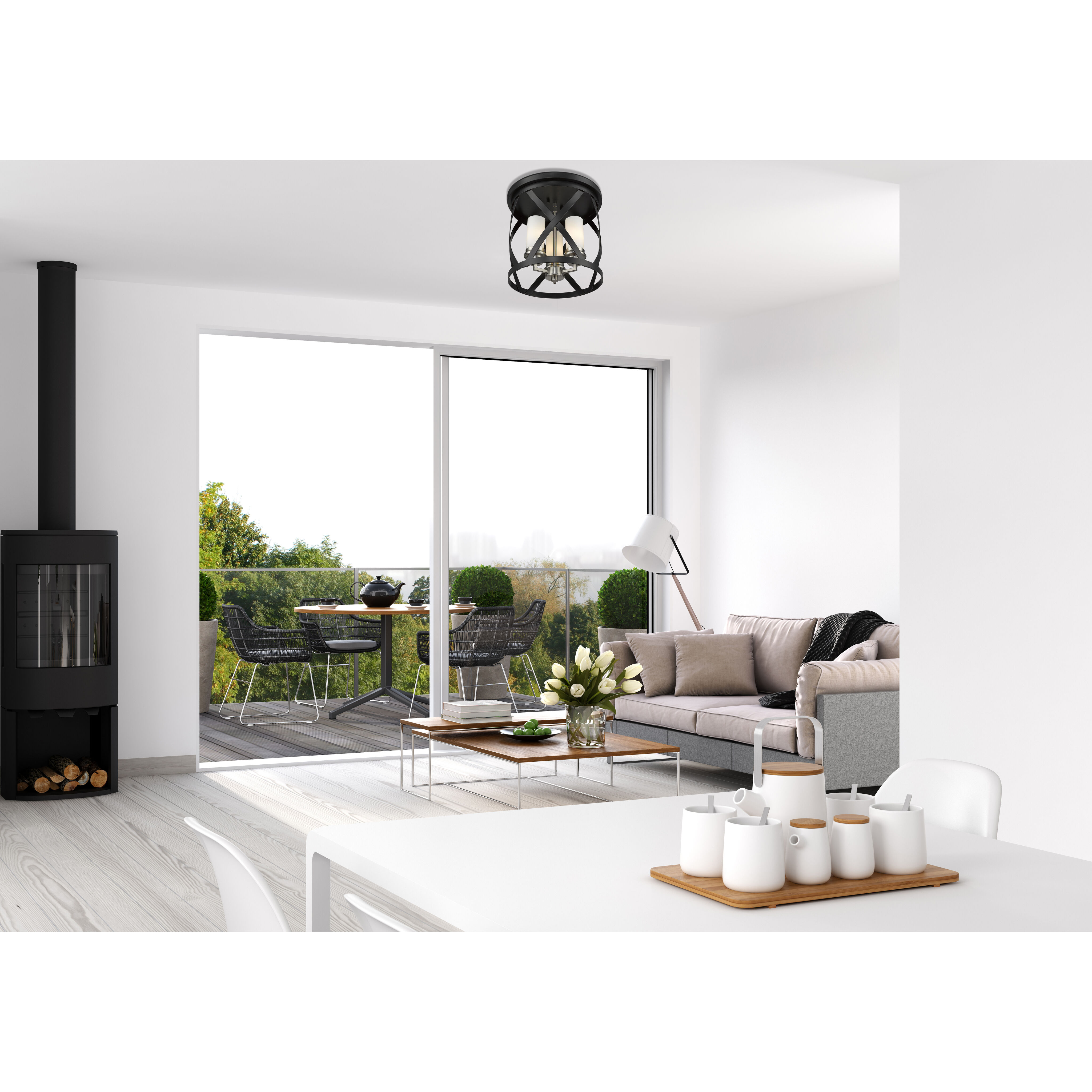 Malcalester 3 Light 13 inch Matte Black and Brushed Nickel Flush Mount Ceiling Light