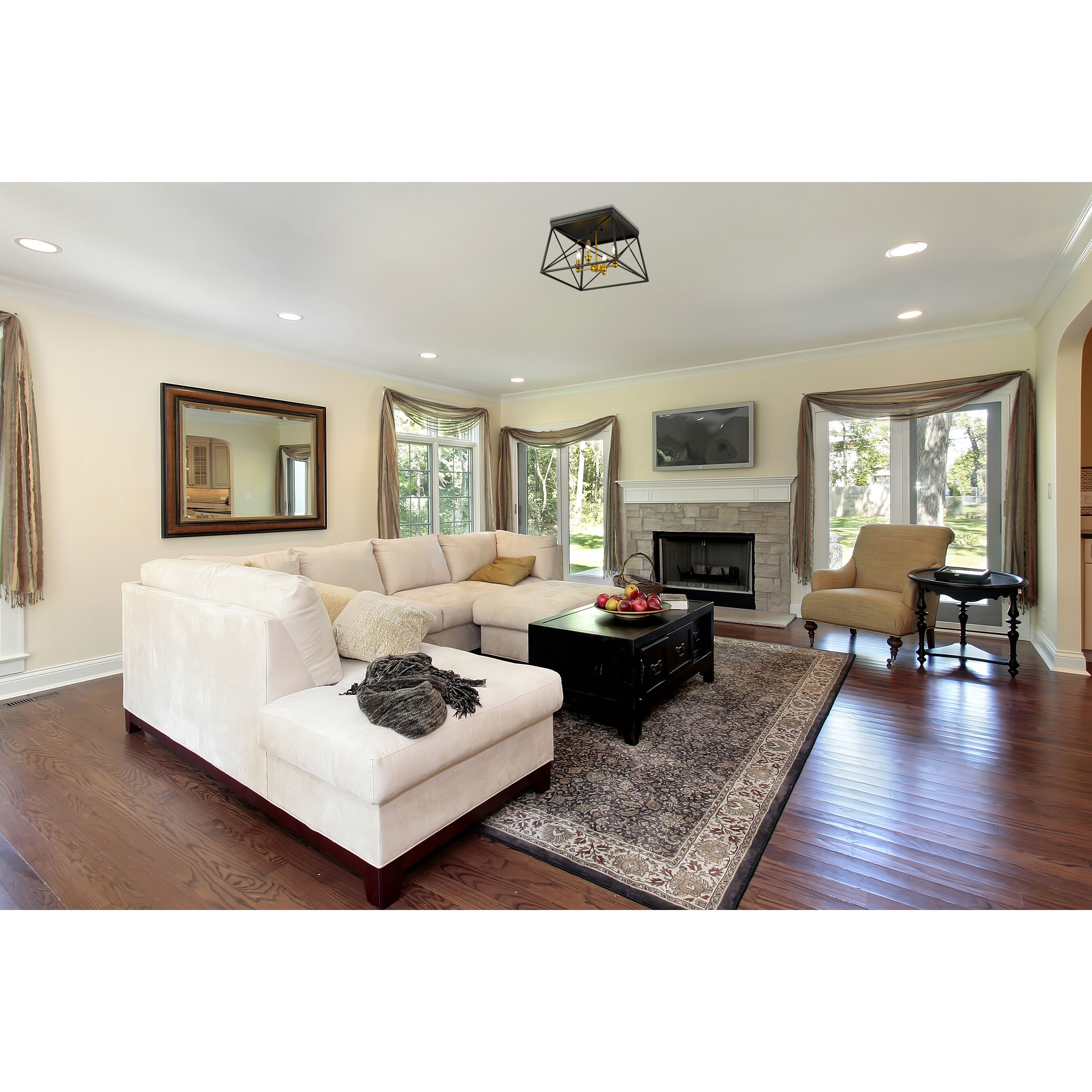 Trestle 4 Light 18 inch Matte Black and Olde Brass Flush Mount Ceiling Light