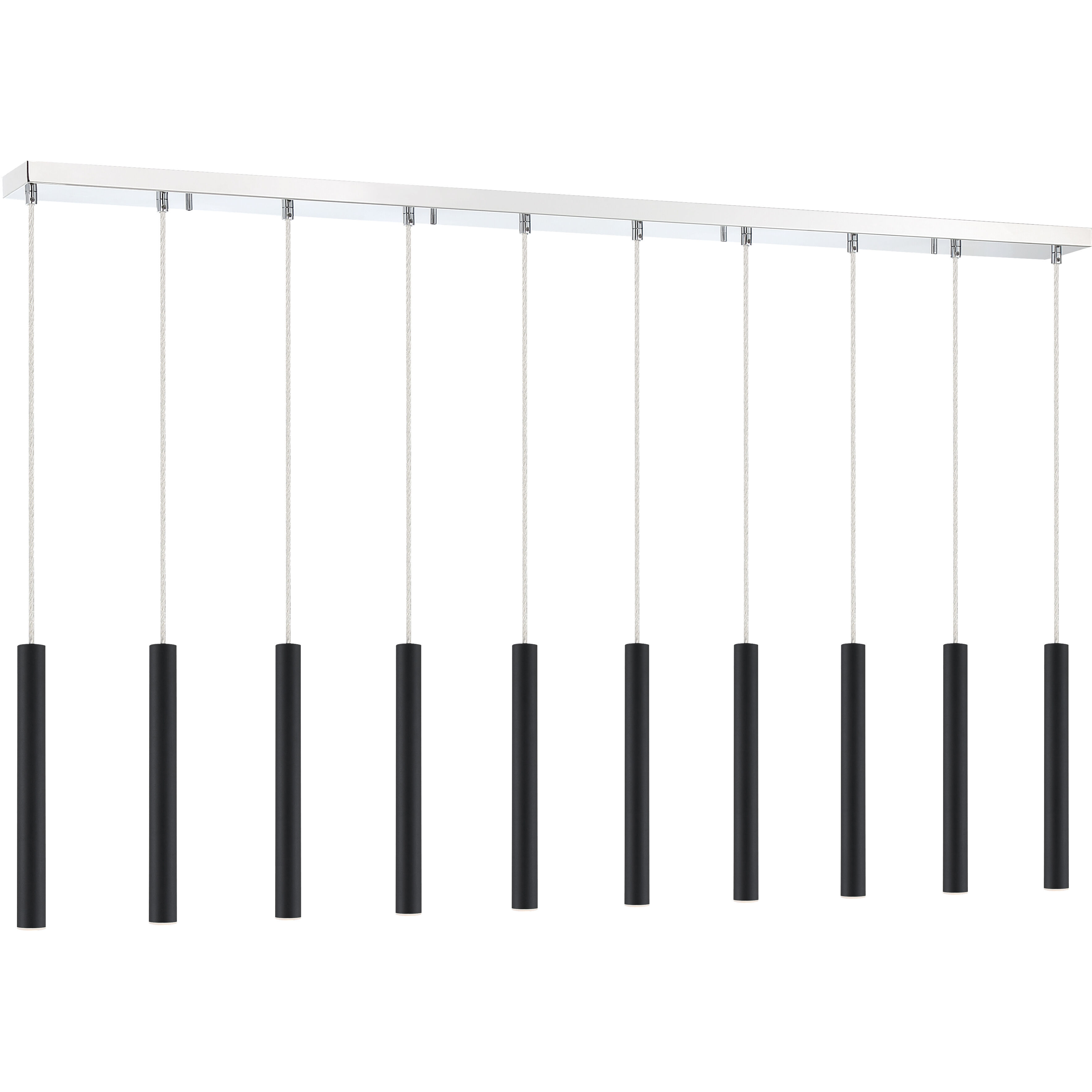 Forest LED 56.5 inch Chrome Linear Chandelier Ceiling Light in 10, 27, Matte Black Steel
