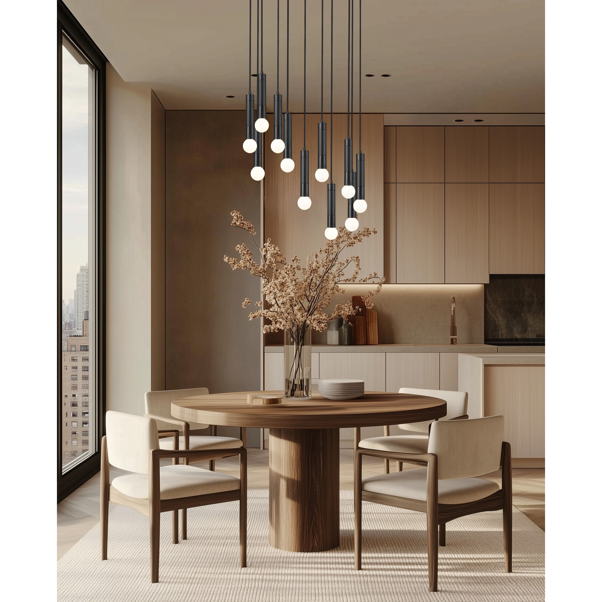 Stari 11 Light 24 inch Matte Black Chandelier Ceiling Light