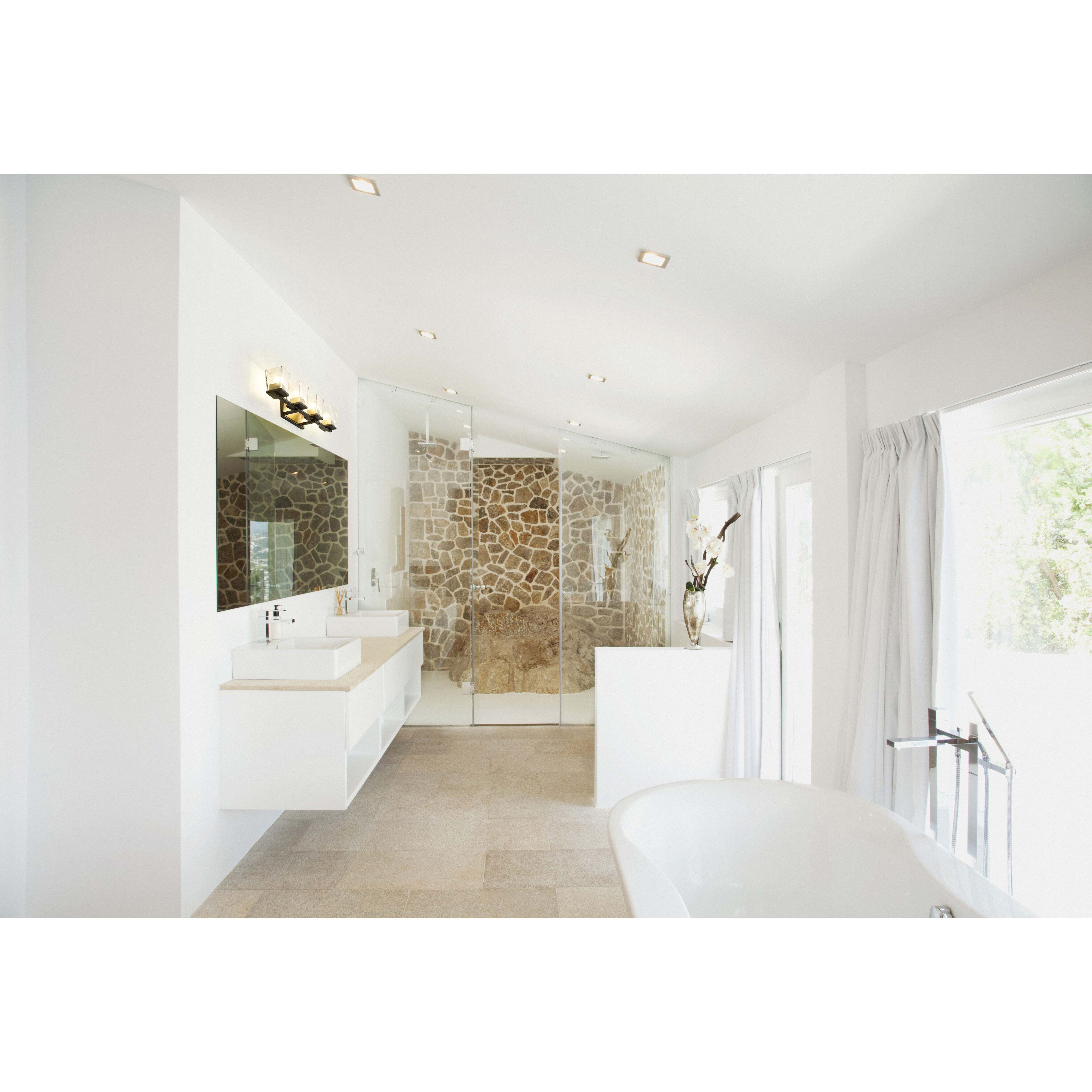 Bleeker Street 4 Light 33 inch Matte Black and Olde Brass Vanity Wall Light