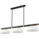 Vanguard 3 Light 58.5 inch Matte Black and Rubbed Brass Billiard Ceiling Light in White Linen Glass