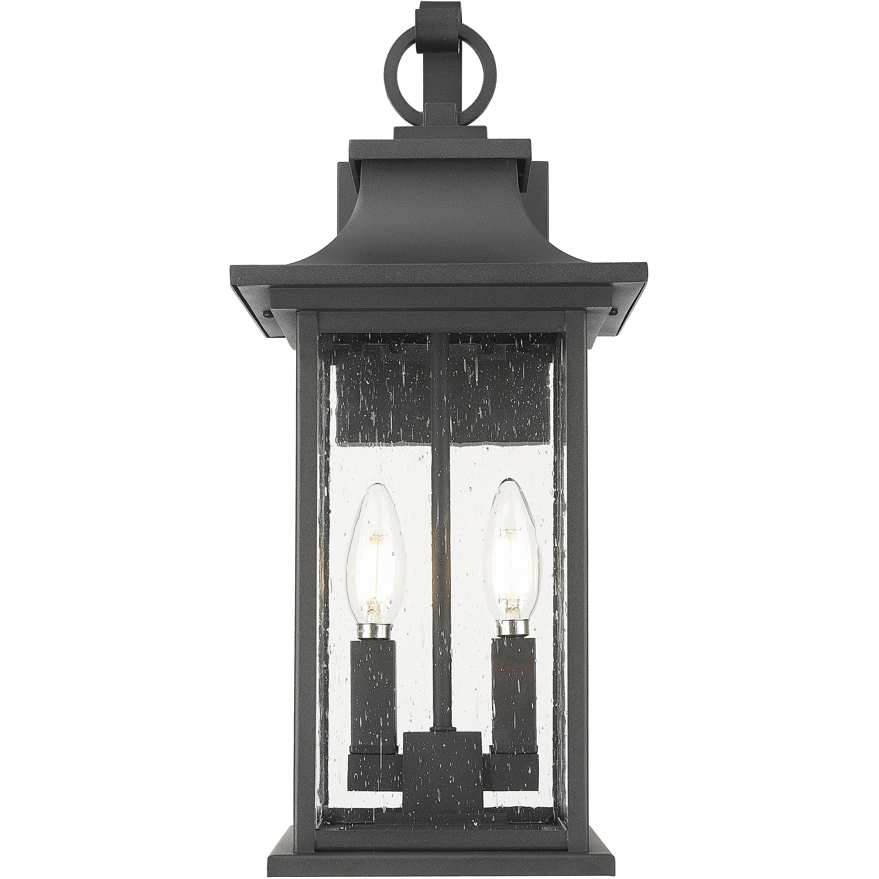 Tiberius 2 Light 18 inch Black Outdoor Wall Light in Clear Seedy Glass