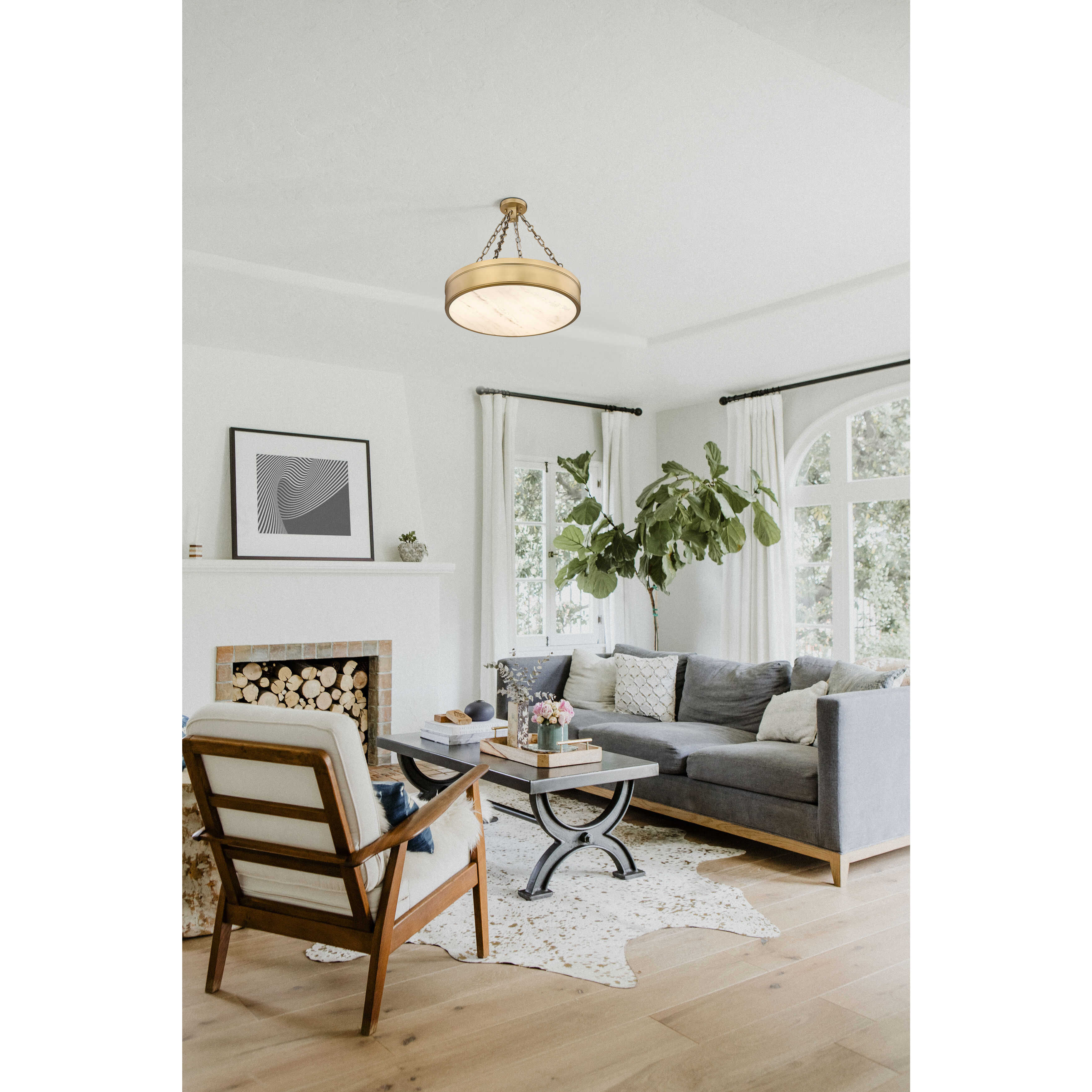 Anders LED 22 inch Rubbed Brass Semi Flush Mount Ceiling Light