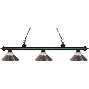 Riviera 3 Light 57 inch Matte Black Billiard Ceiling Light in 14.15, Clear Ribbed and Brushed Nickel Glass and Steel