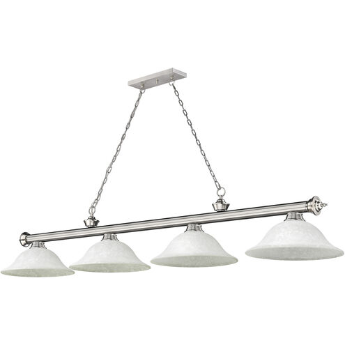 Cordon 4 Light 81.75 inch Brushed Nickel Billiard Ceiling Light in White Mottle Glass
