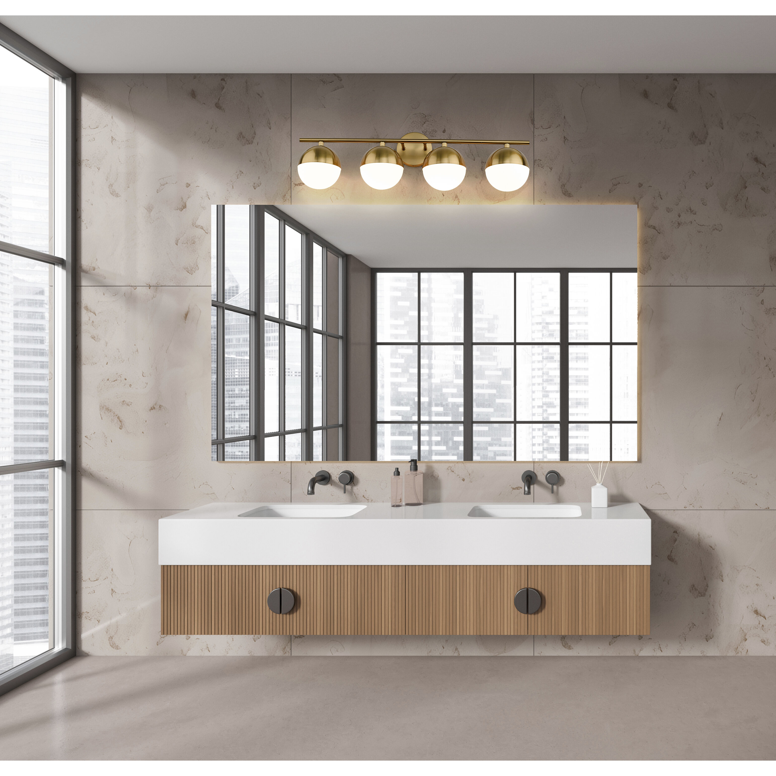 Realm Sphere 4 Light 32.25 inch Modern Gold Bath Vanity Wall Light