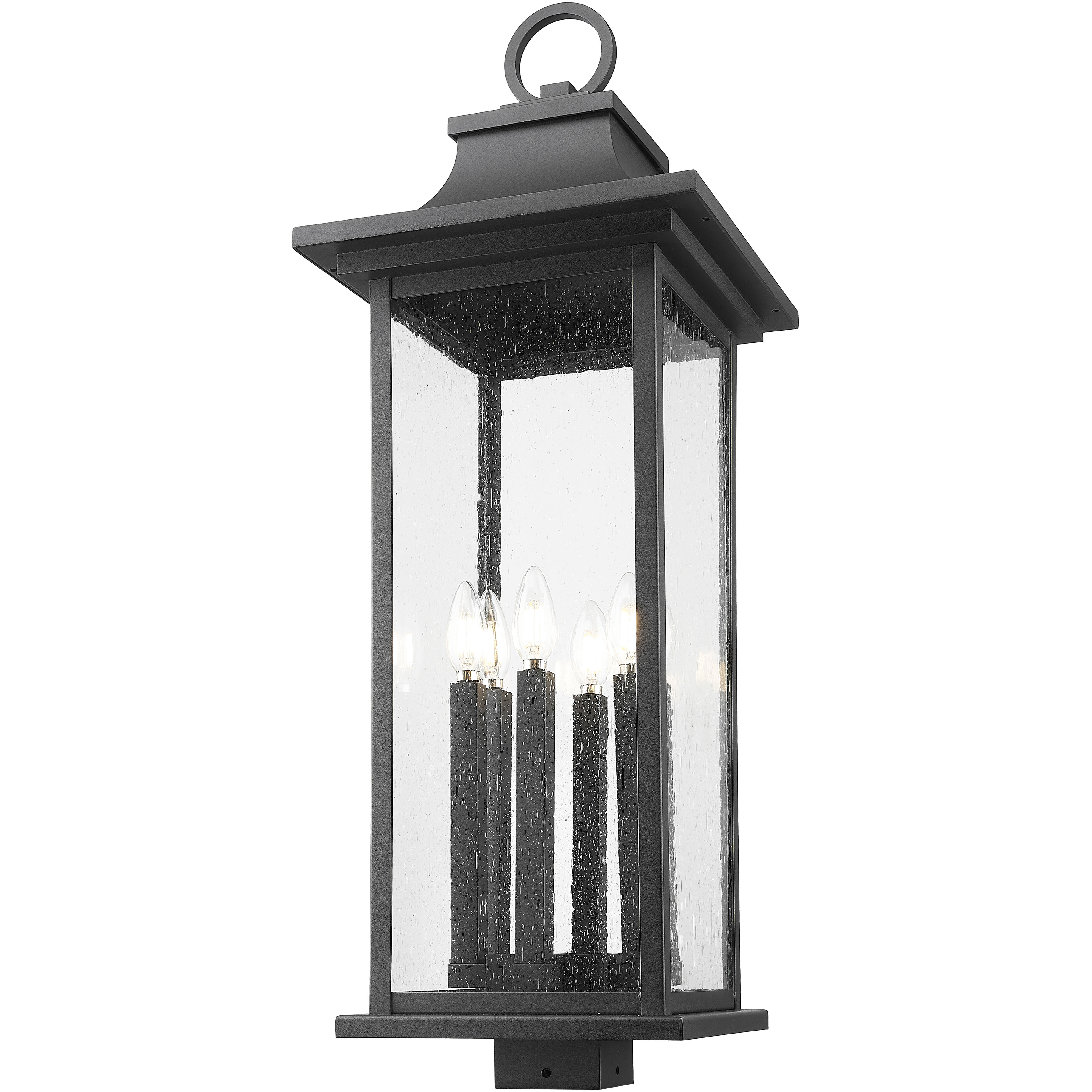 Tiberius 6 Light 34 inch Black Outdoor Post Mount Fixture in Clear Seedy Glass