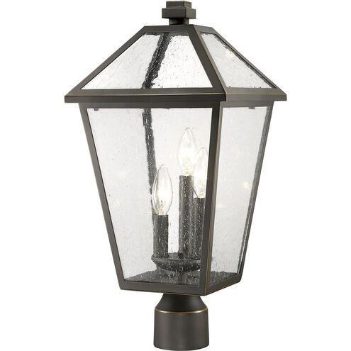 Talbot 3 Light 20 inch Oil Rubbed Bronze Outdoor Post Mount Fixture in Seedy Glass