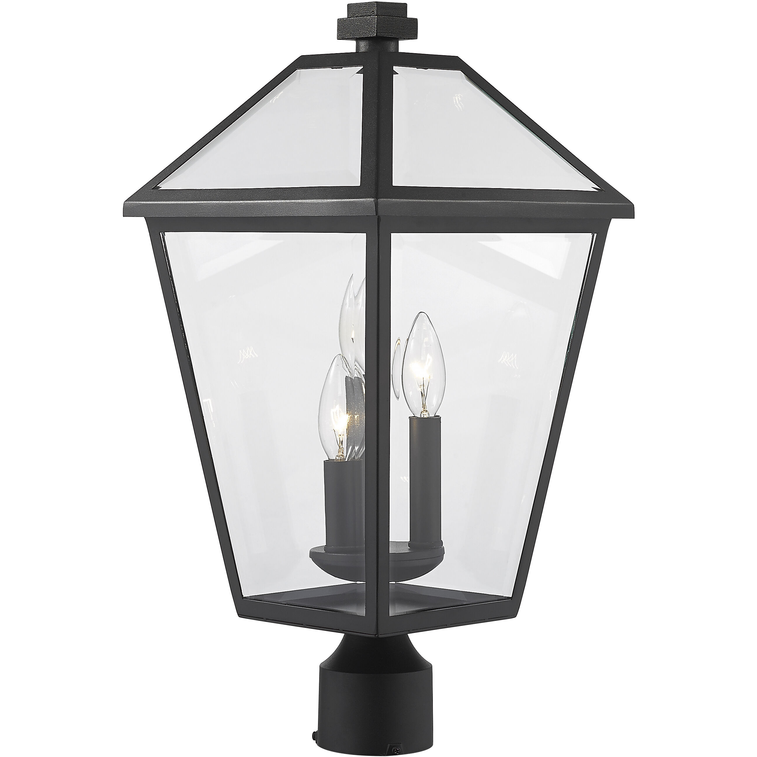 Talbot 3 Light 20 inch Black Outdoor Post Mount Fixture in Clear Beveled Glass