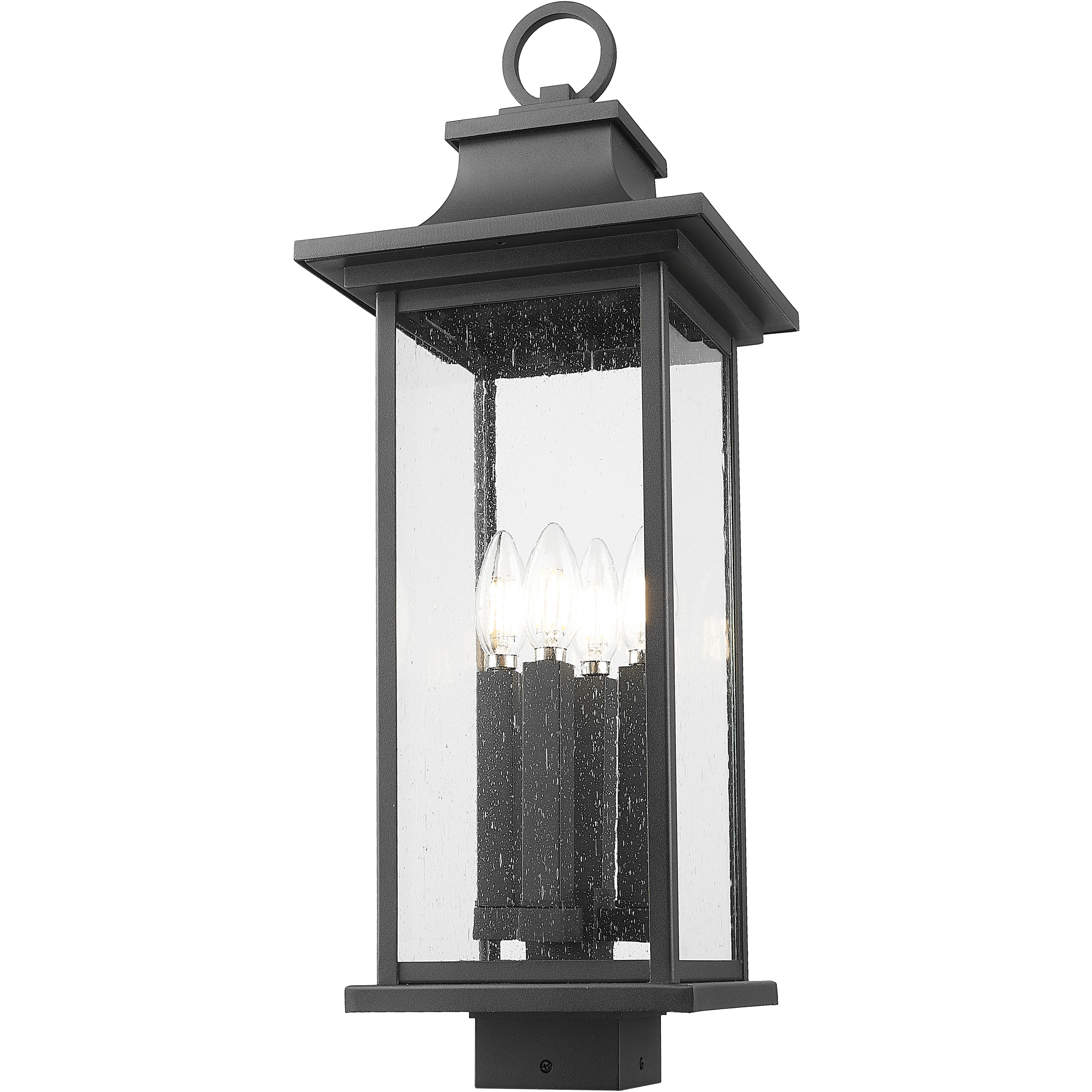 Tiberius 4 Light 24.5 inch Black Outdoor Post Mount Fixture in Clear Seedy Glass