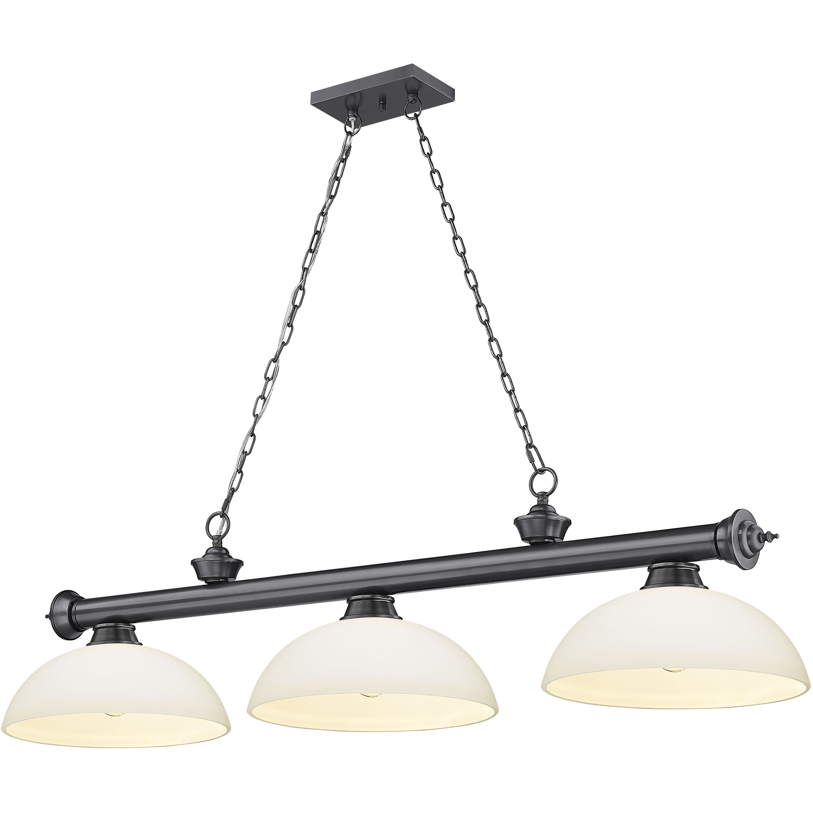 Cordon 3 Light 57.25 inch Bronze Plate Billiard Ceiling Light in Matte Opal Glass