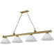 Cordon 4 Light 81.25 inch Rubbed Brass Billiard Ceiling Light in White Linen Glass