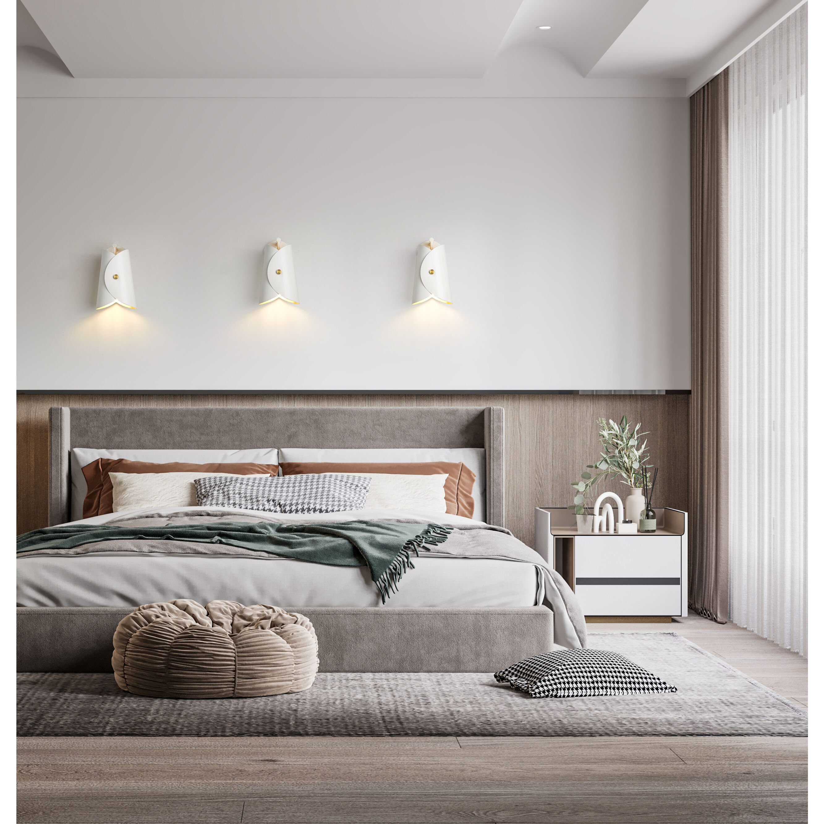 Salone Wall Sconce Wall Light in Matte White, Matte White Outer,  Gold Inner