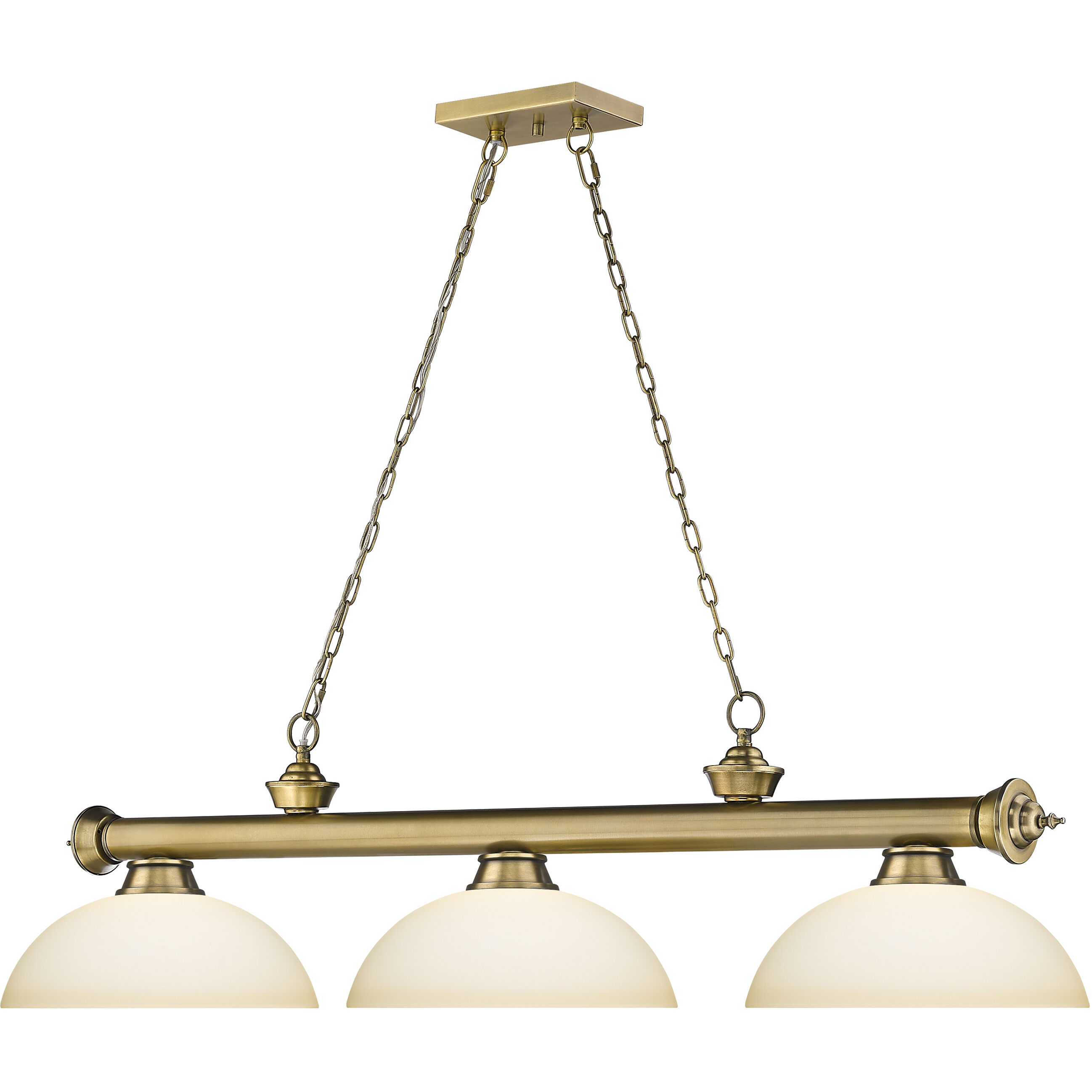 Cordon 3 Light 57.25 inch Rubbed Brass Billiard Ceiling Light in Matte Opal Glass