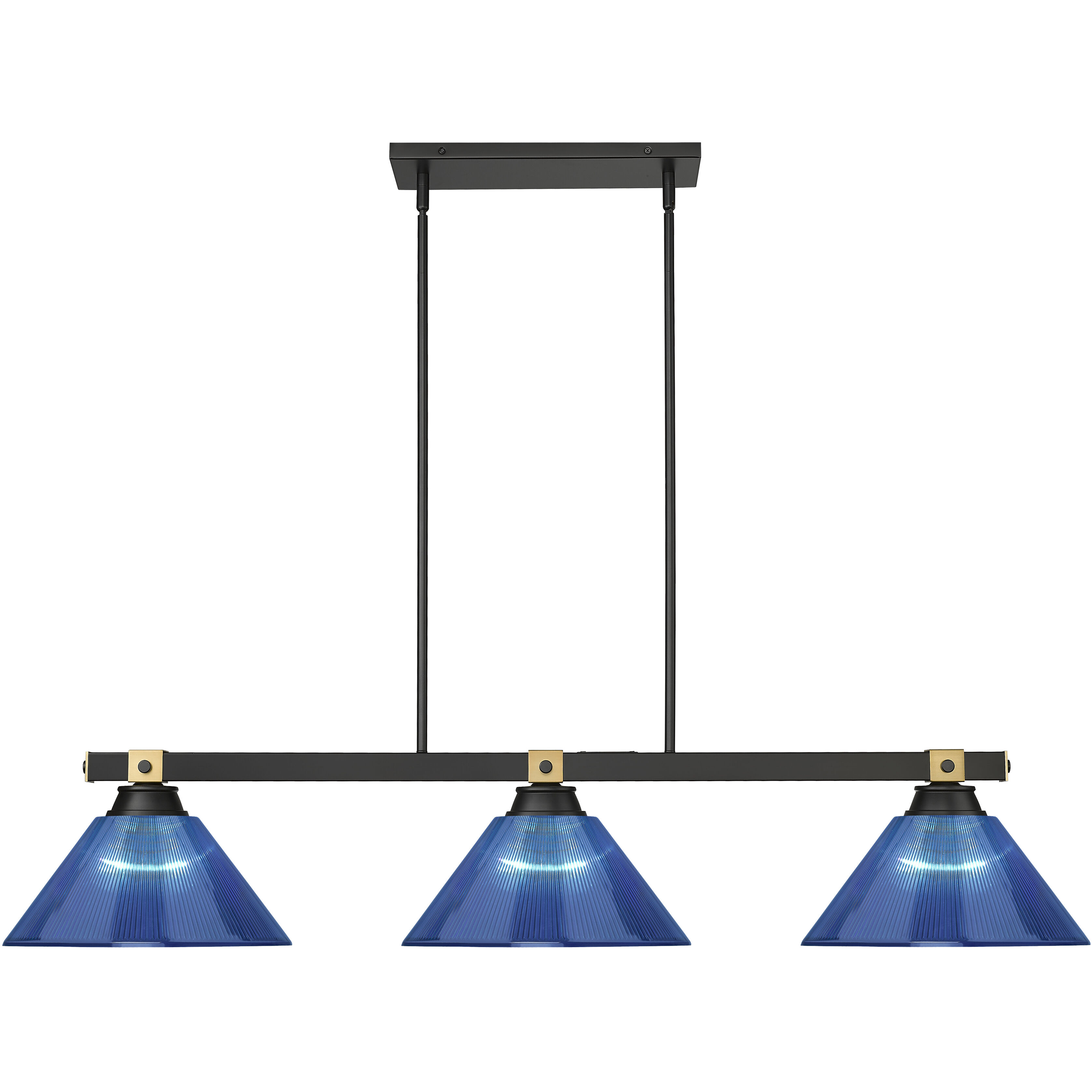 Bronte 3 Light 52.75 inch Matte Black and Rubbed Brass Billiard Light Ceiling Light in Dark Blue
