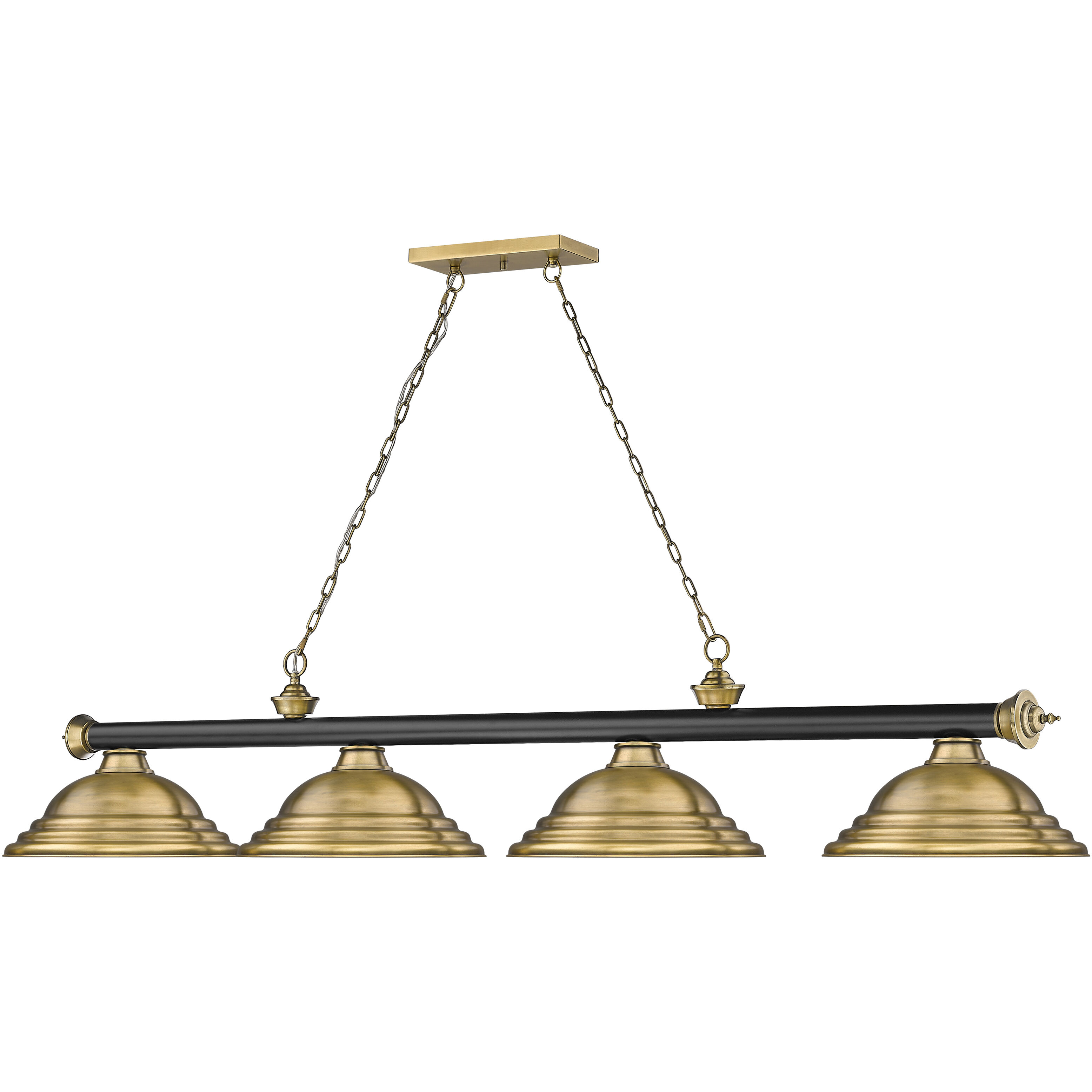 Cordon 4 Light 81.75 inch Matte Black and Rubbed Brass Billiard Ceiling Light in Rubbed Brass Metal