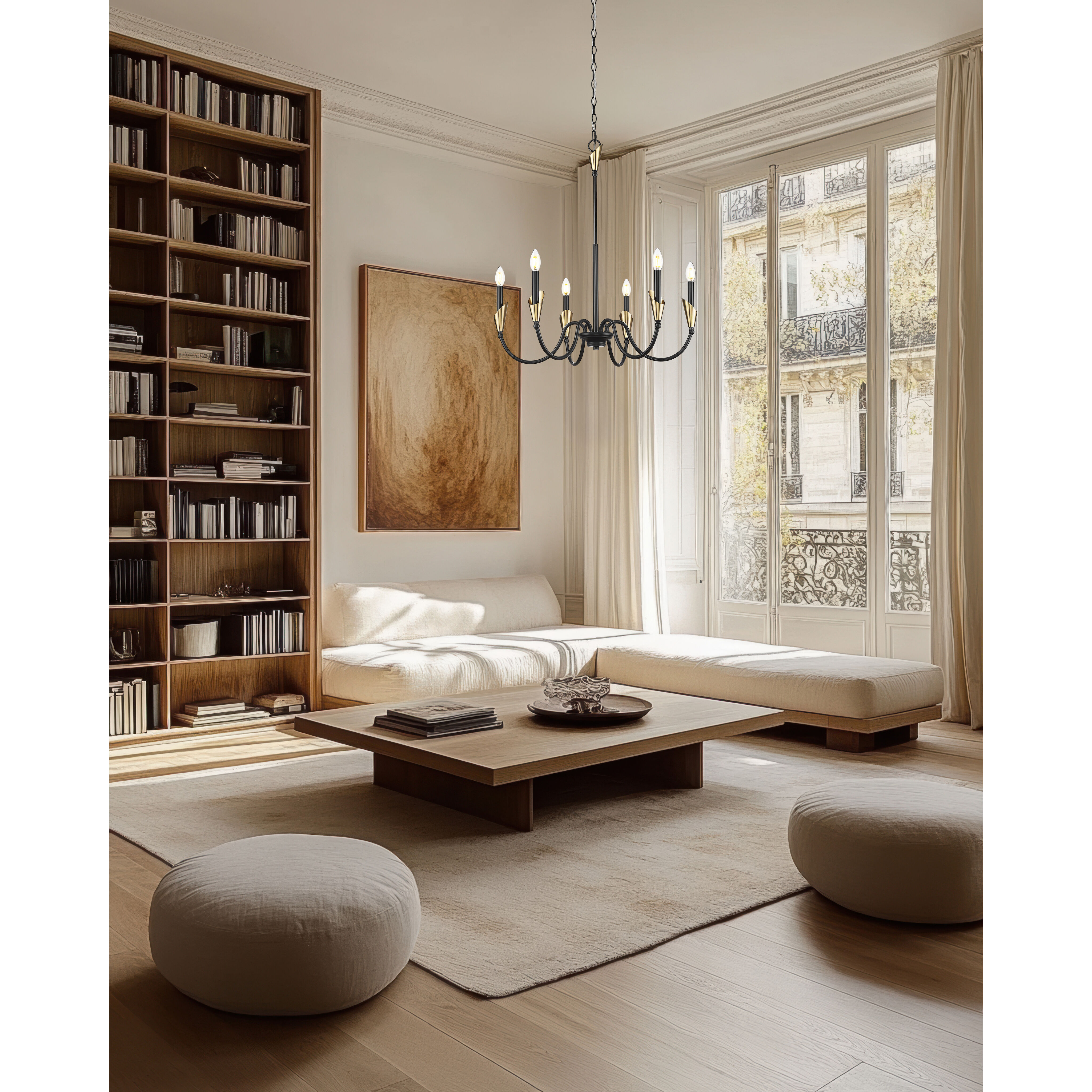 Claudelle 6 Light 32 inch Matte Black and Modern Gold Chandelier Ceiling Light