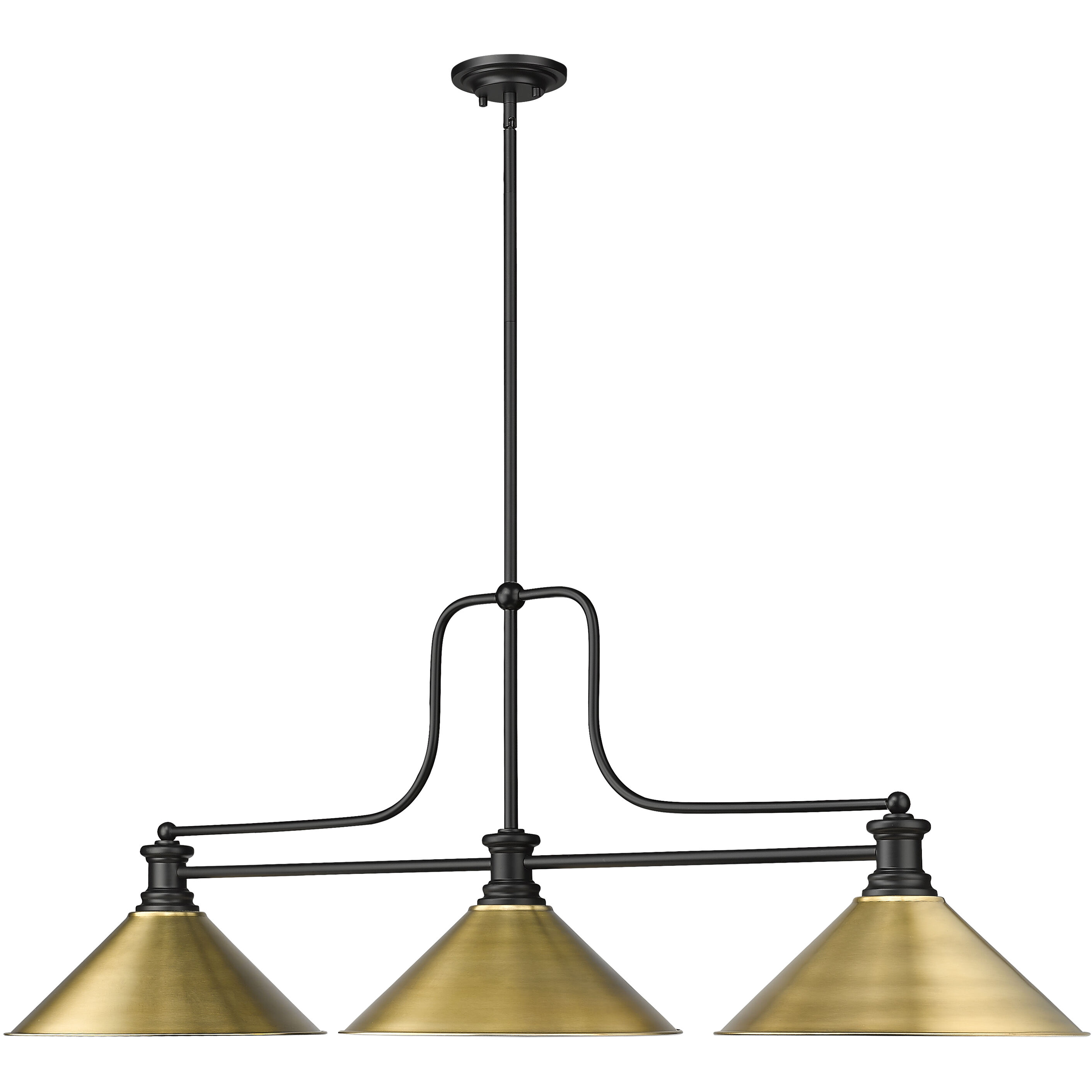 Melange 3 Light 52 inch Matte Black Billiard Ceiling Light in Matte Black and Rubbed Brass