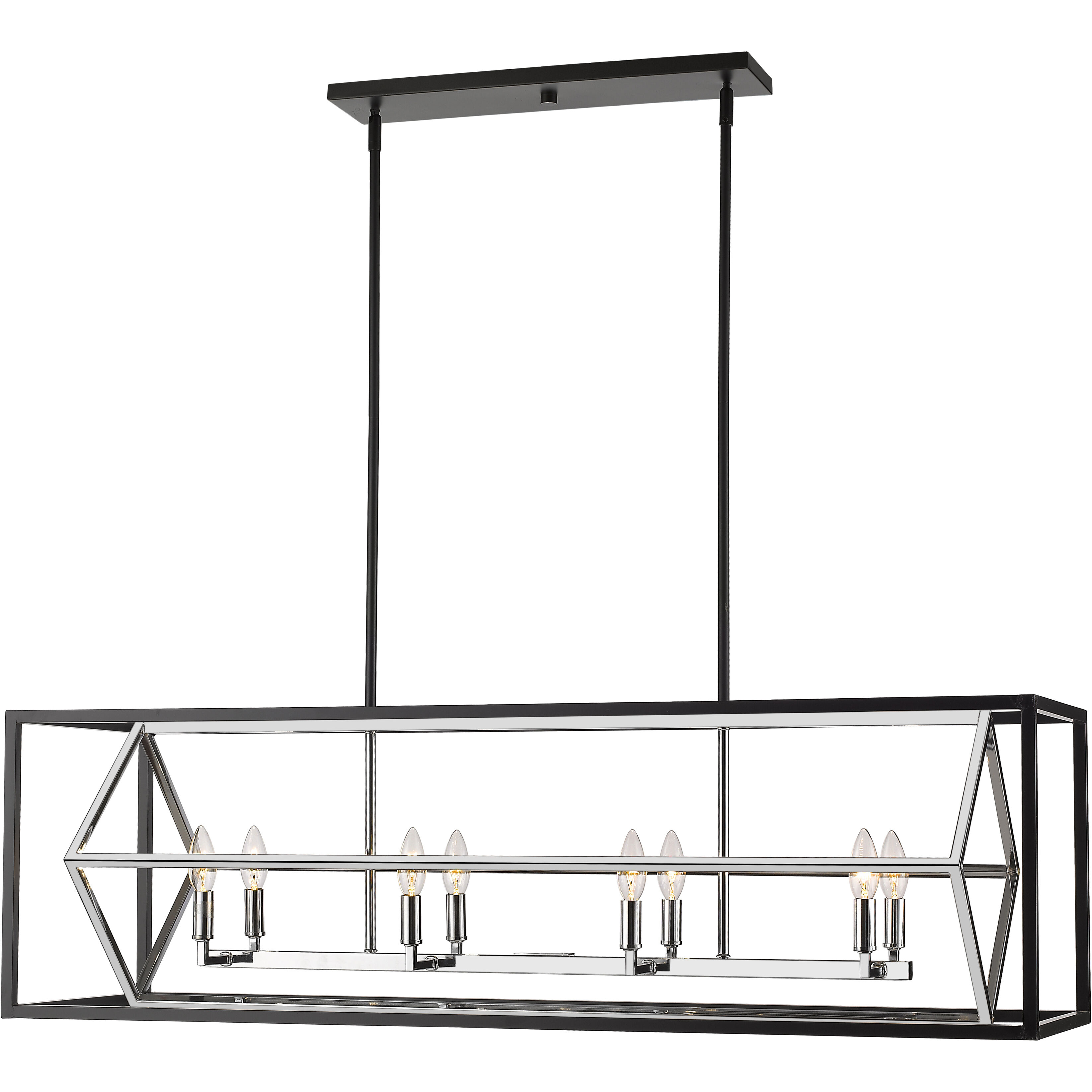 Euclid 8 Light 44 inch Chrome and Matte Black Linear Chandelier Ceiling Light
