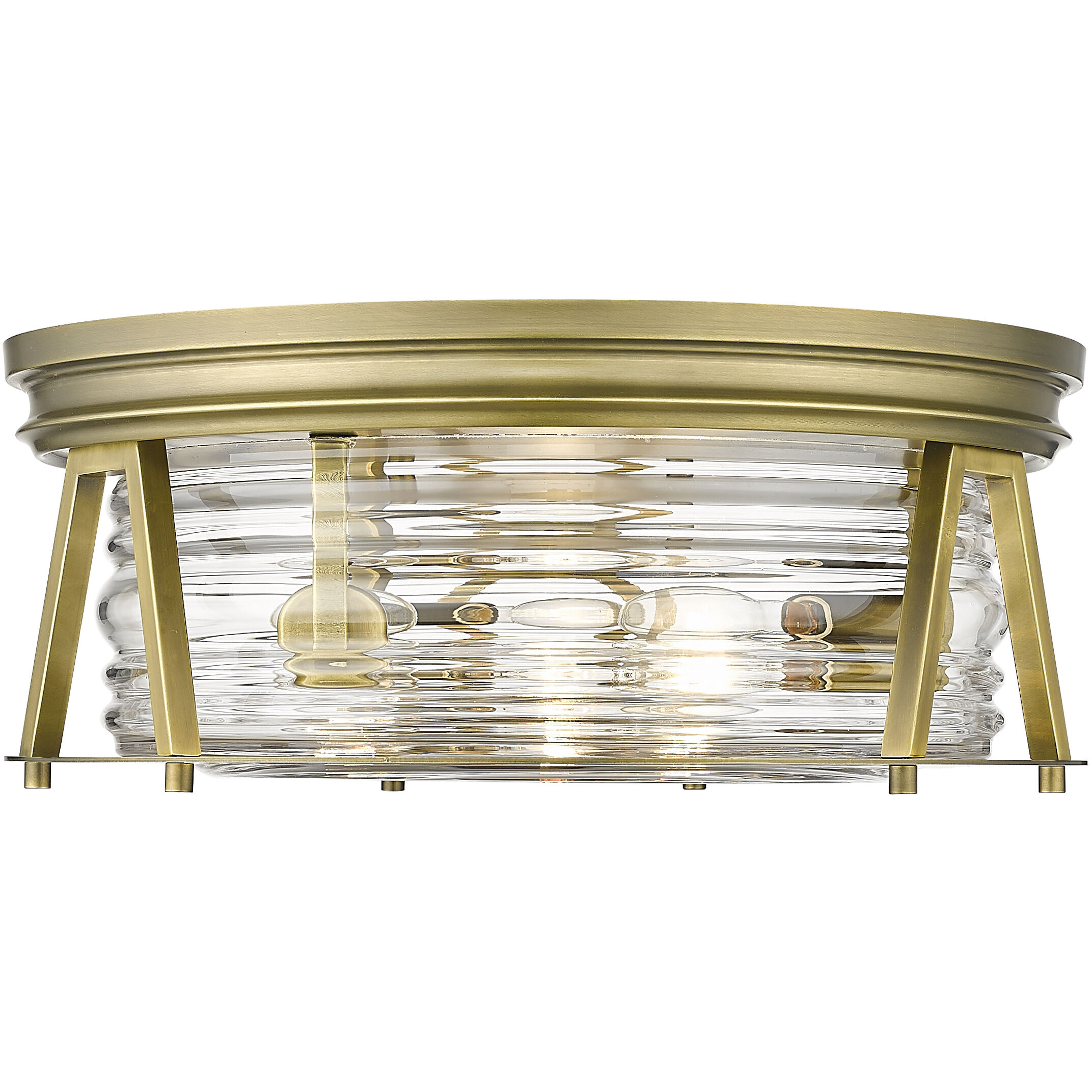 Cape Harbor 3 Light 16 inch Rubbed Brass Flush Mount Ceiling Light