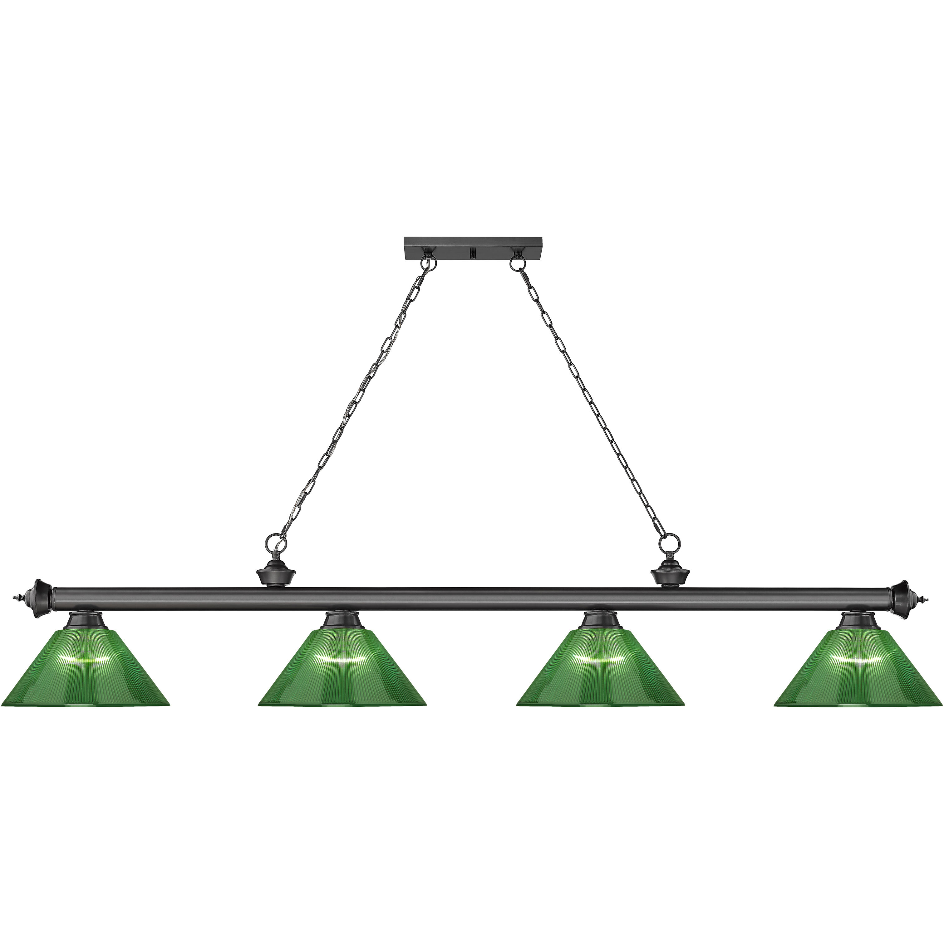 Cordon 4 Light 81.25 inch Bronze Plate Billiard Ceiling Light in Green Acrylic