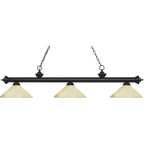 Riviera 3 Light 56.75 inch Matte Black Billiard Ceiling Light in 15.4, Angular Golden Mottle Glass