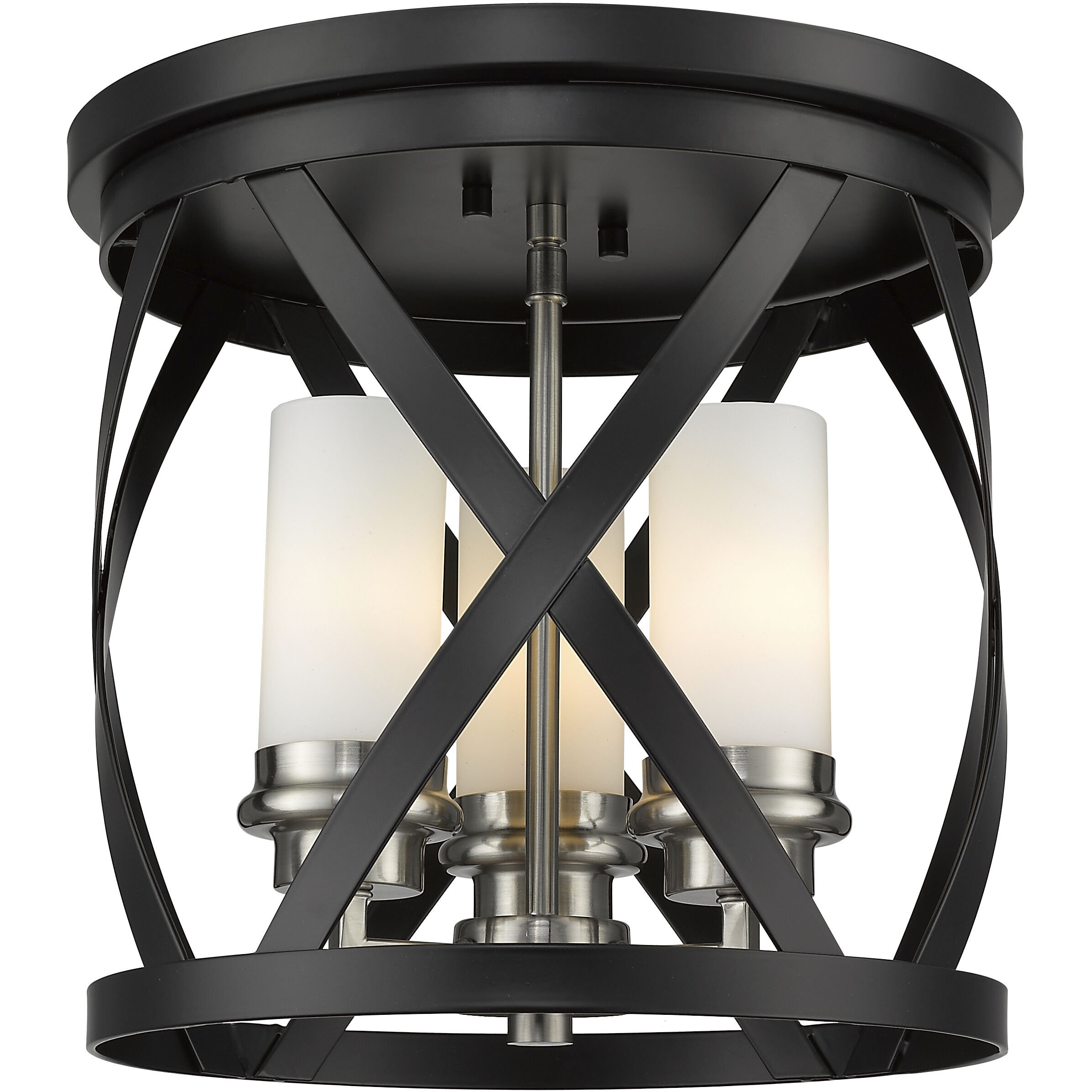 Malcalester 3 Light 13 inch Matte Black and Brushed Nickel Flush Mount Ceiling Light