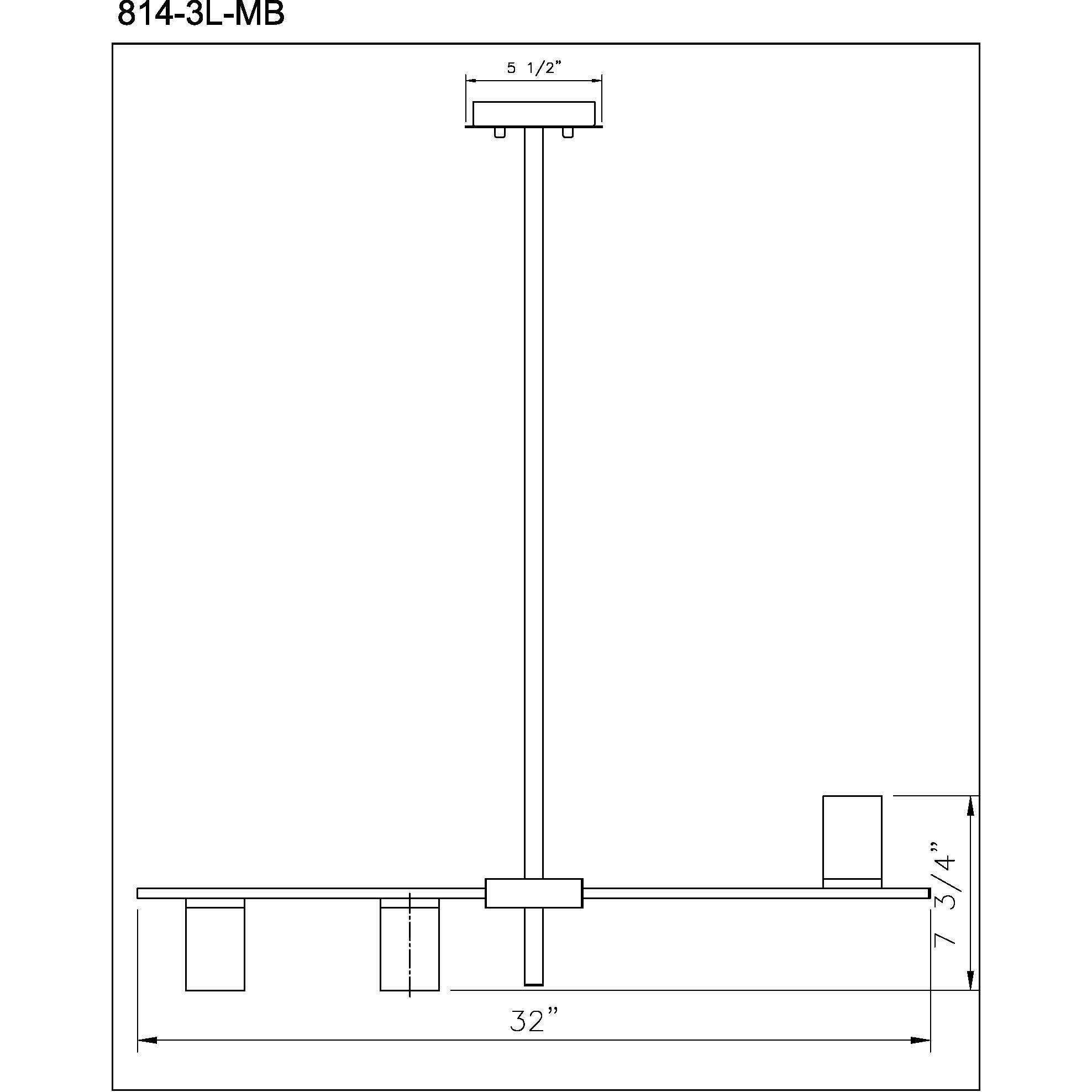 Calumet 3 Light 32 inch Matte Black and Polished Nickel Linear Chandelier Ceiling Light