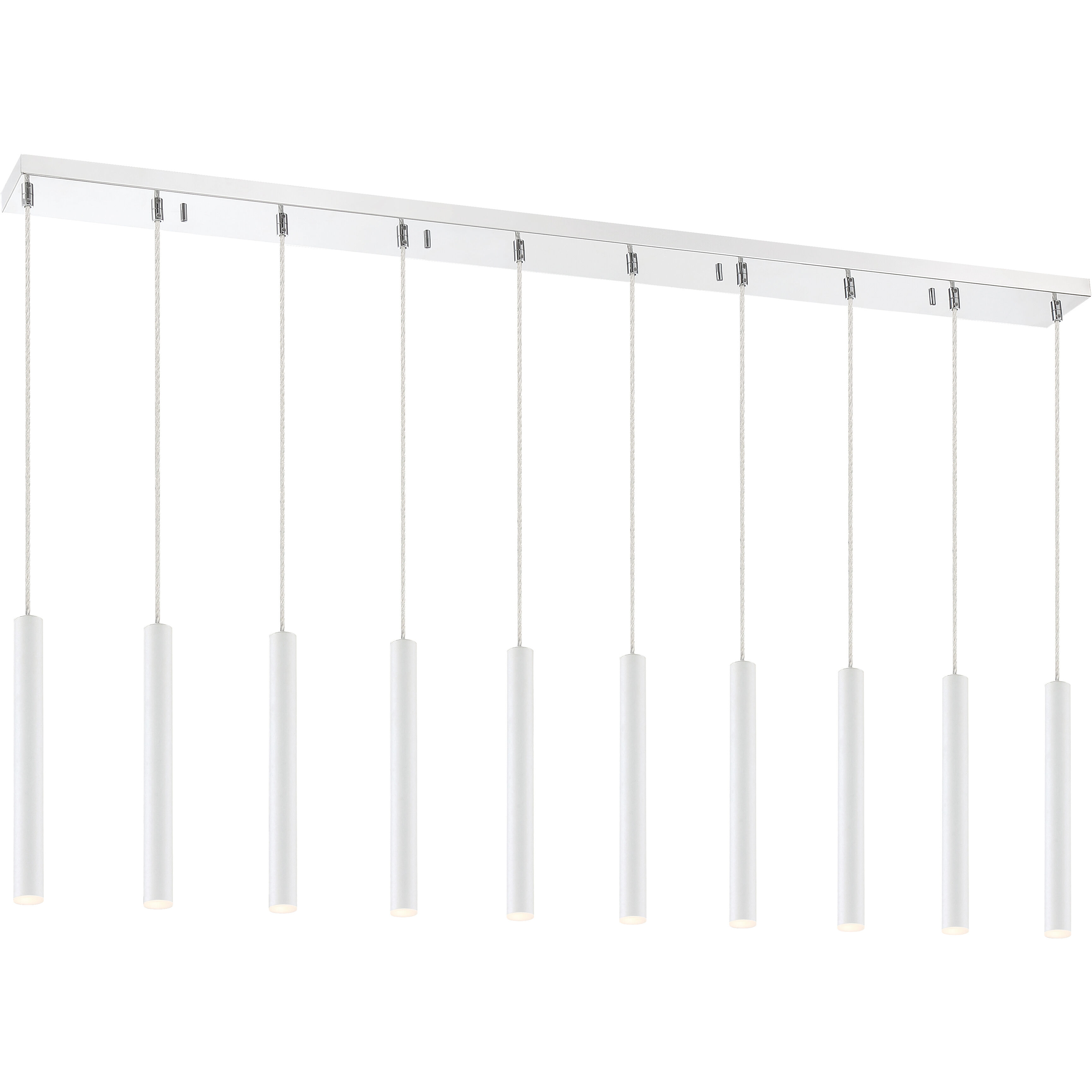 Forest LED 56.5 inch Chrome Linear Chandelier Ceiling Light in 10, 27, Matte White Steel