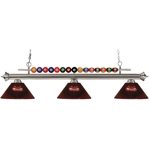 Shark 3 Light 58 inch Brushed Nickel Billiard Ceiling Light in Burgundy Acrylic
