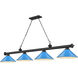 Cordon 4 Light 81.75 inch Matte Black Billiard Ceiling Light in Electric Blue Steel