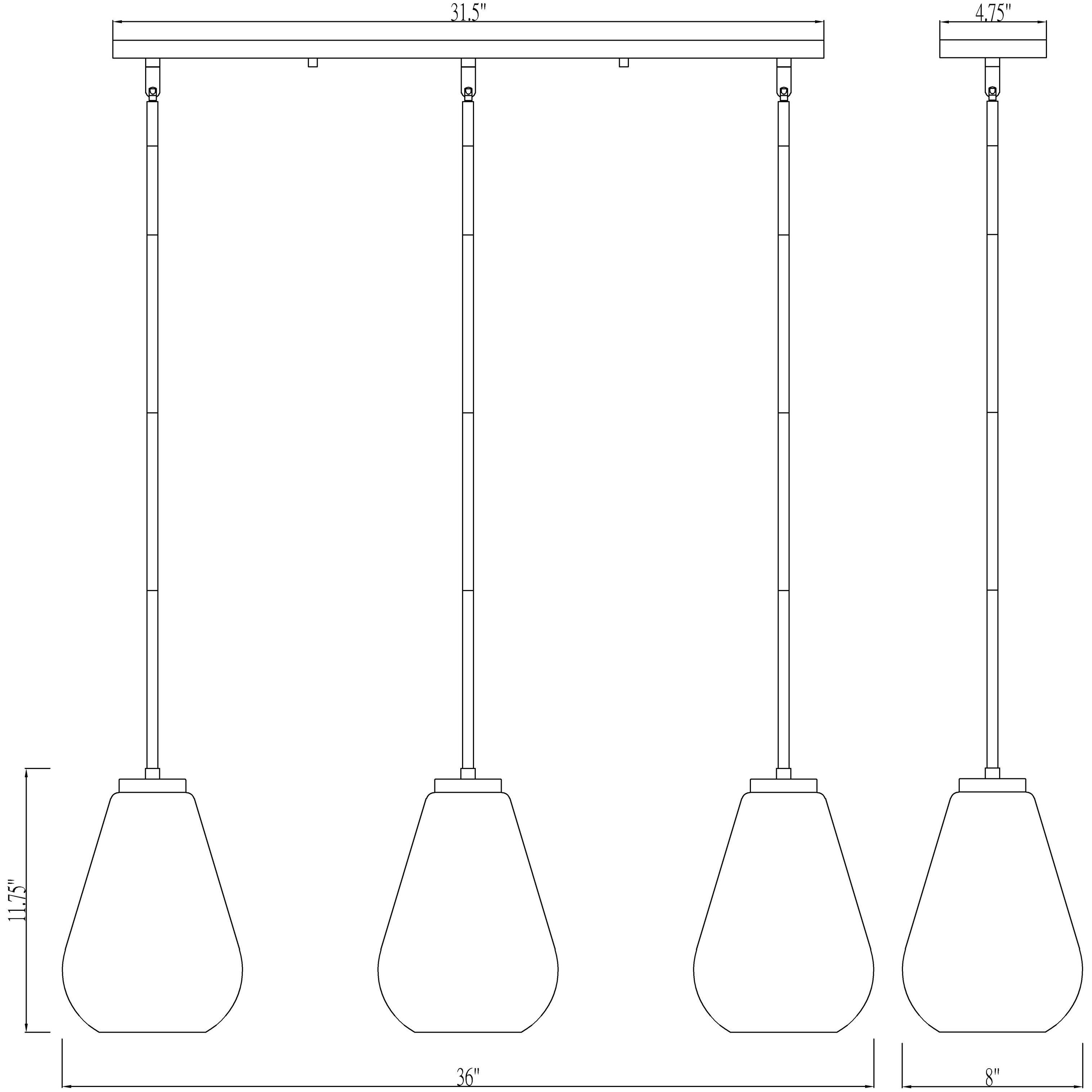 Ayra 3 Light 36 inch Matte Black Linear Chandelier Ceiling Light