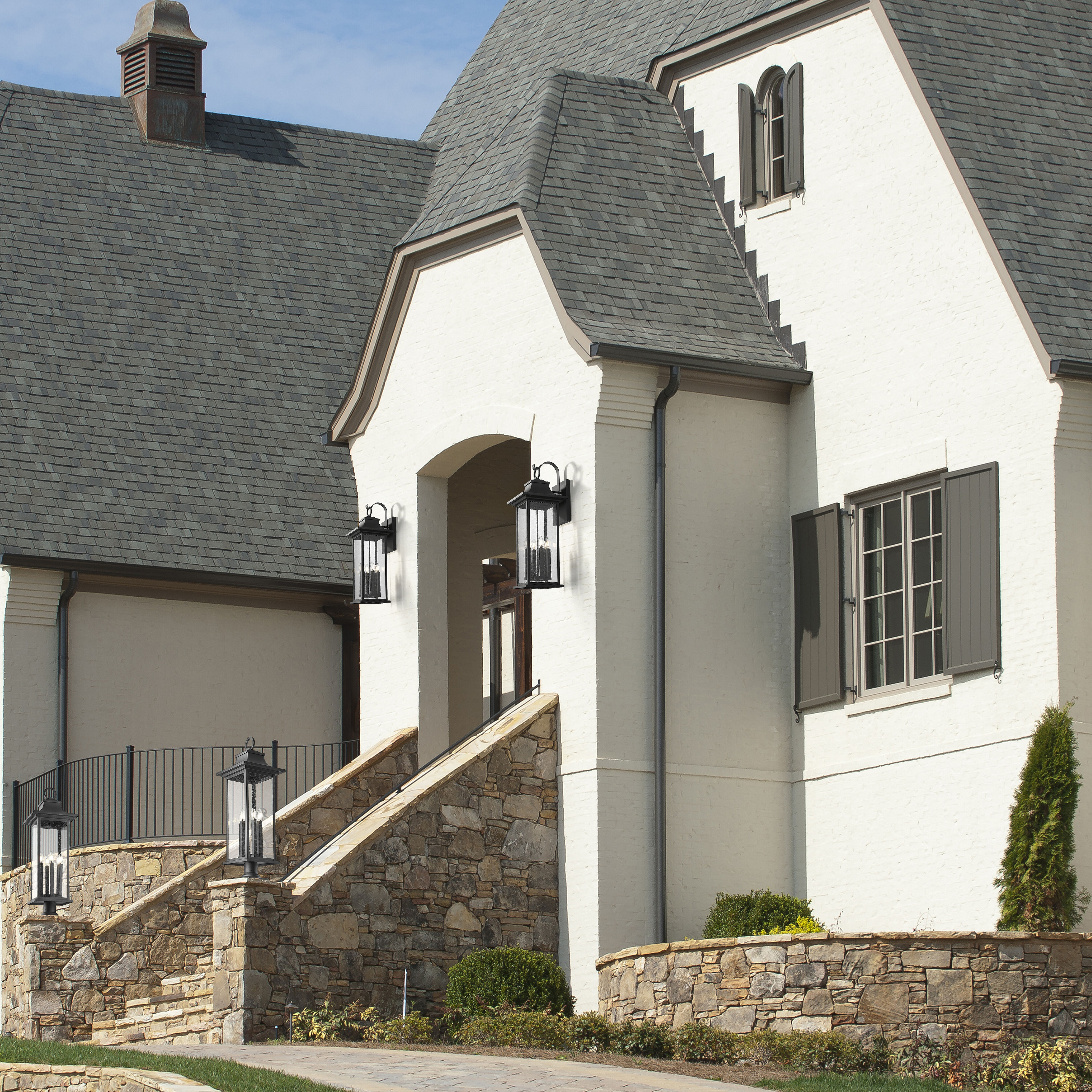 Tiberius 6 Light 36.75 inch Black Outdoor Pier Mounted Fixture in Clear Seedy Glass