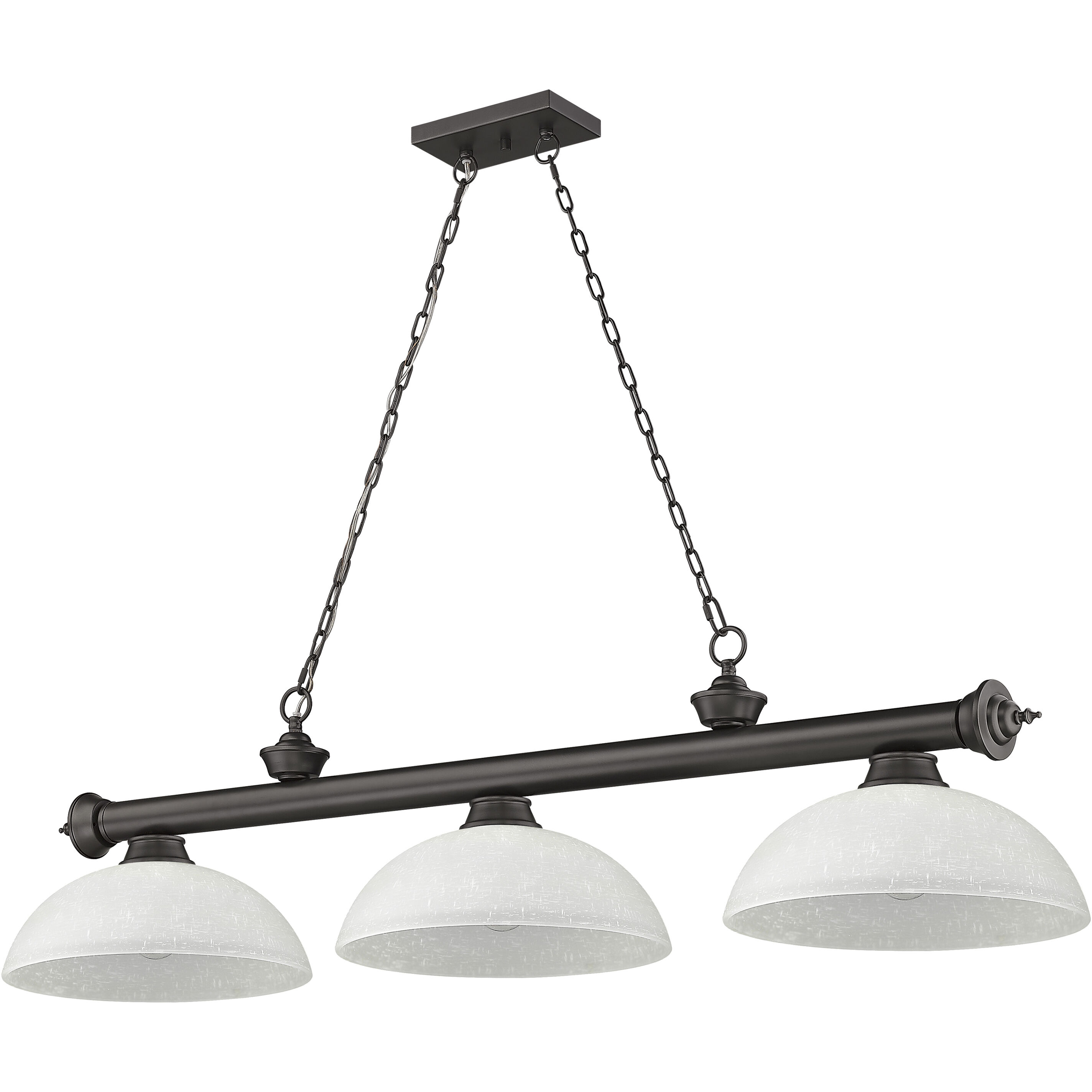 Cordon 3 Light 57.25 inch Bronze Billiard Ceiling Light in White Linen Glass